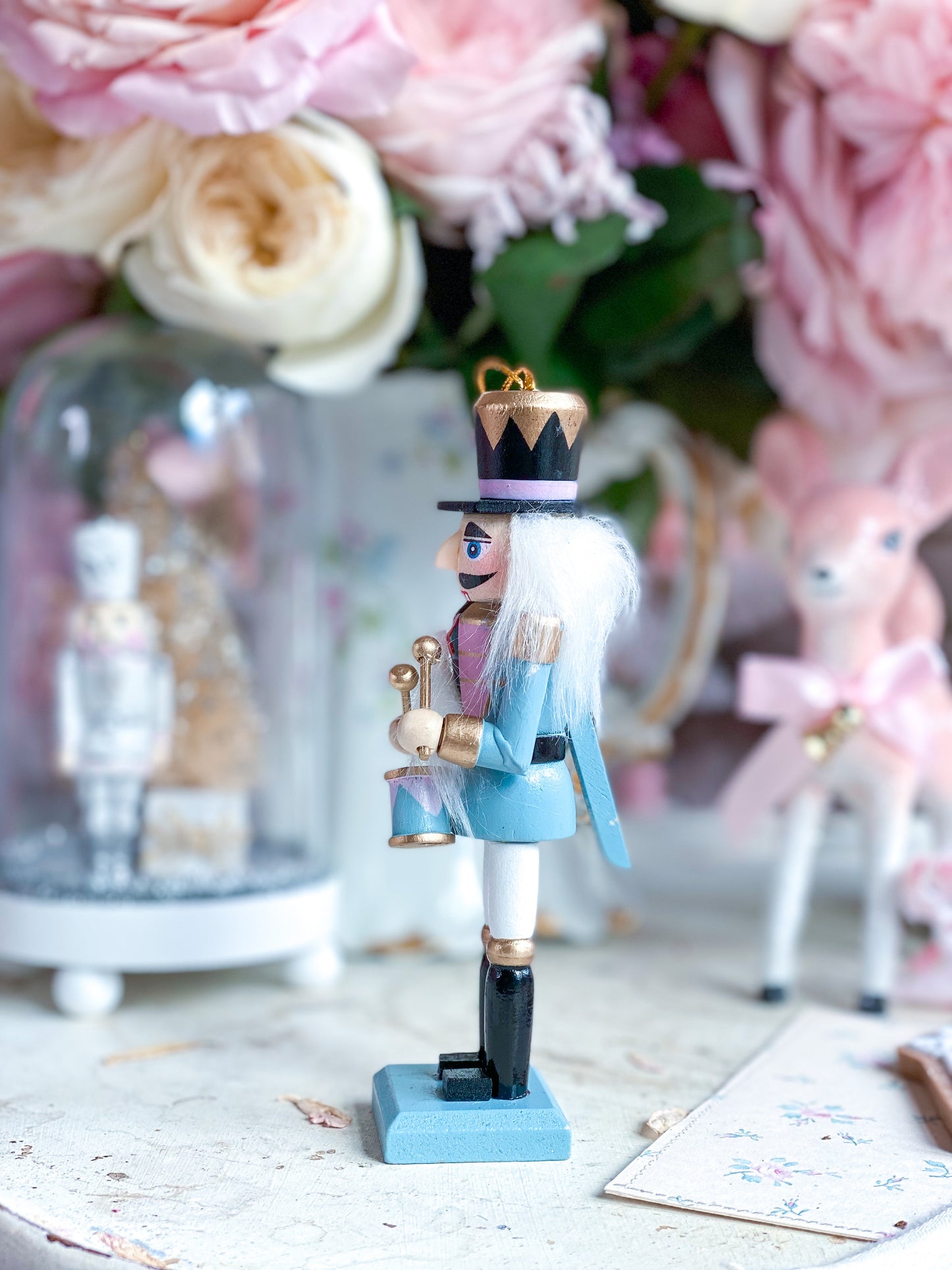 Pink and blue nutcracker ornament