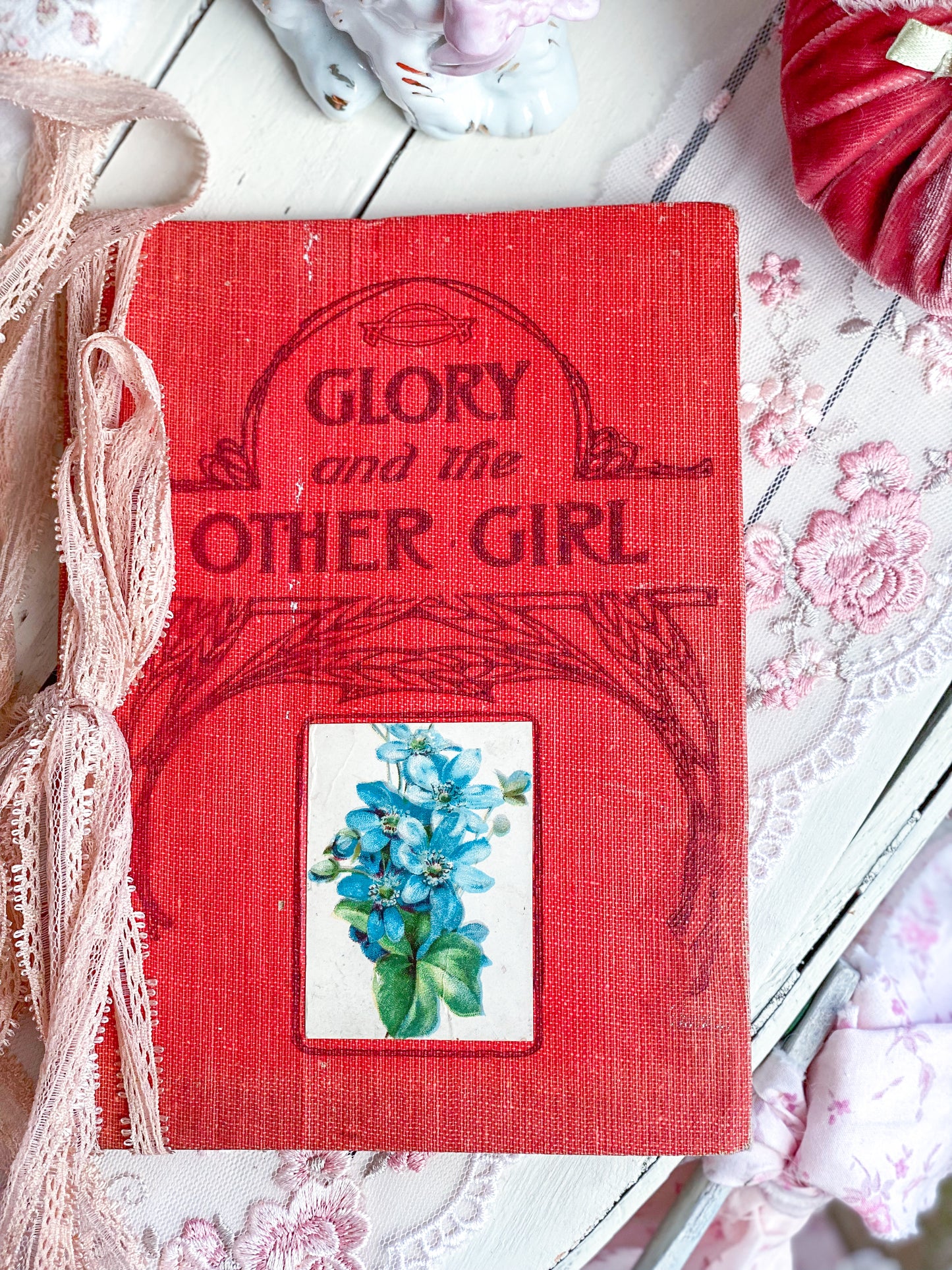 Glory and the Other Girl - Red with blue flowers