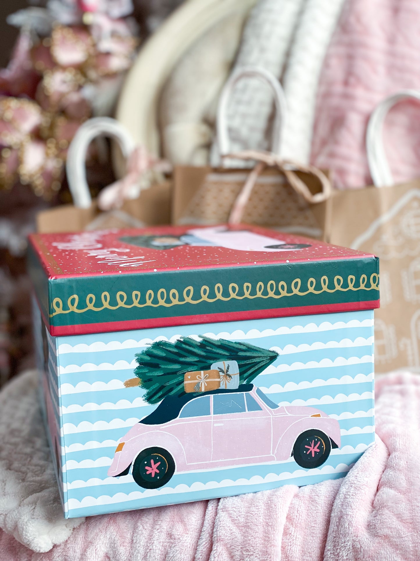 Merry Christmas Pink Car Large Gift Box
