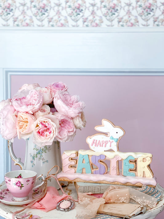 Pastel Pink, Aqua, Purple & Yellow Gingerbread Happy Easter Sign