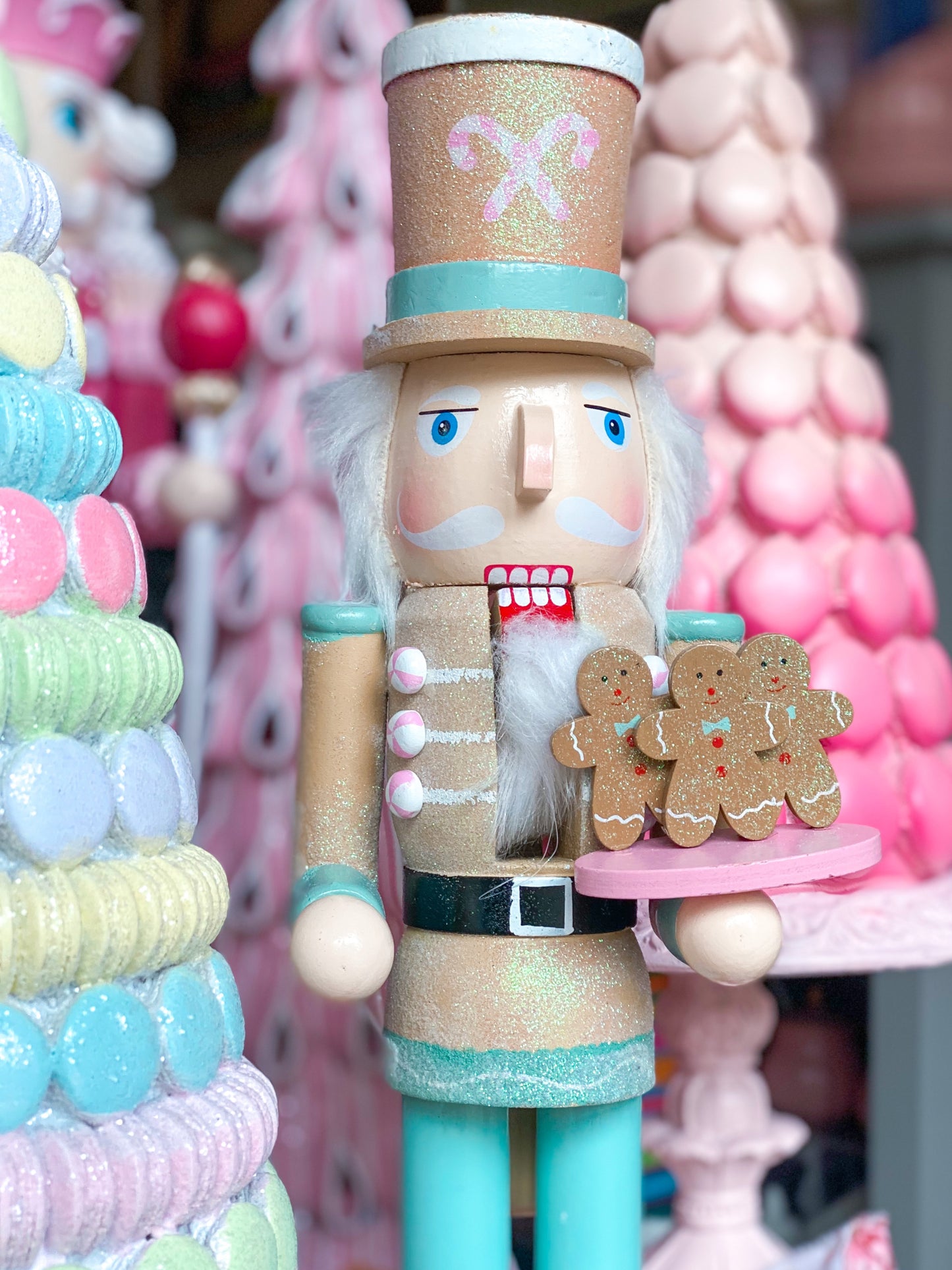 Pastel Teal and Pink Gingerbread Pastry Chef Baking Nutcracker