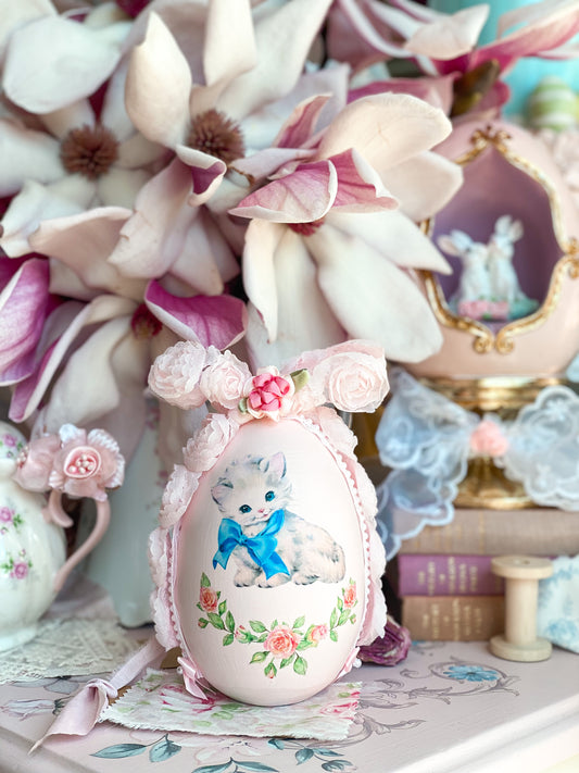 Bespoke Retro Kitten Pastel Pink Easter Egg Decoration