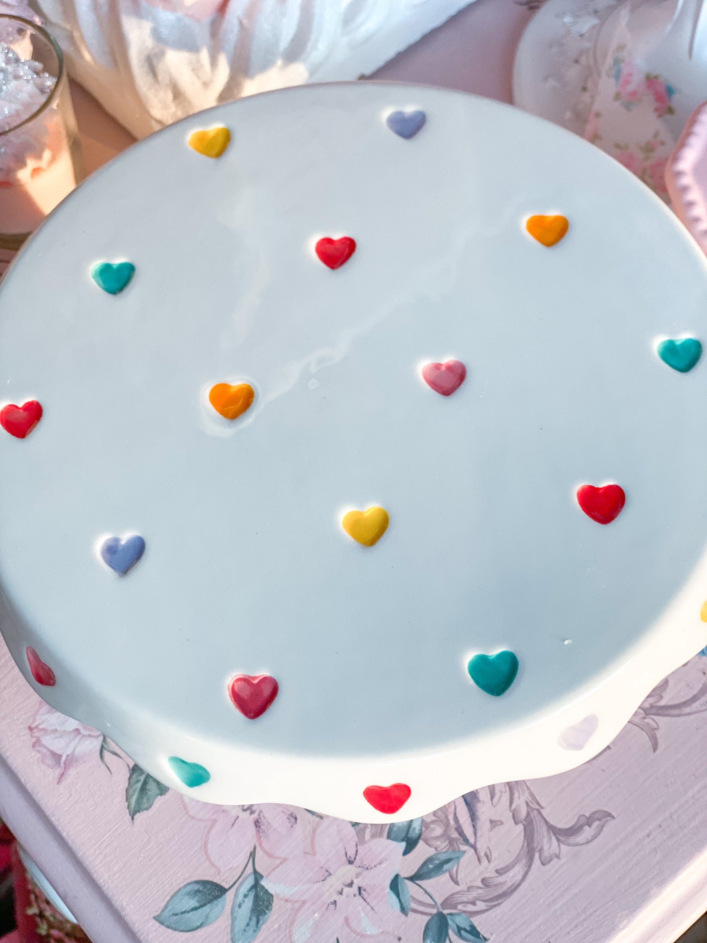 Conversation Heart Hand Painted Cake Stand