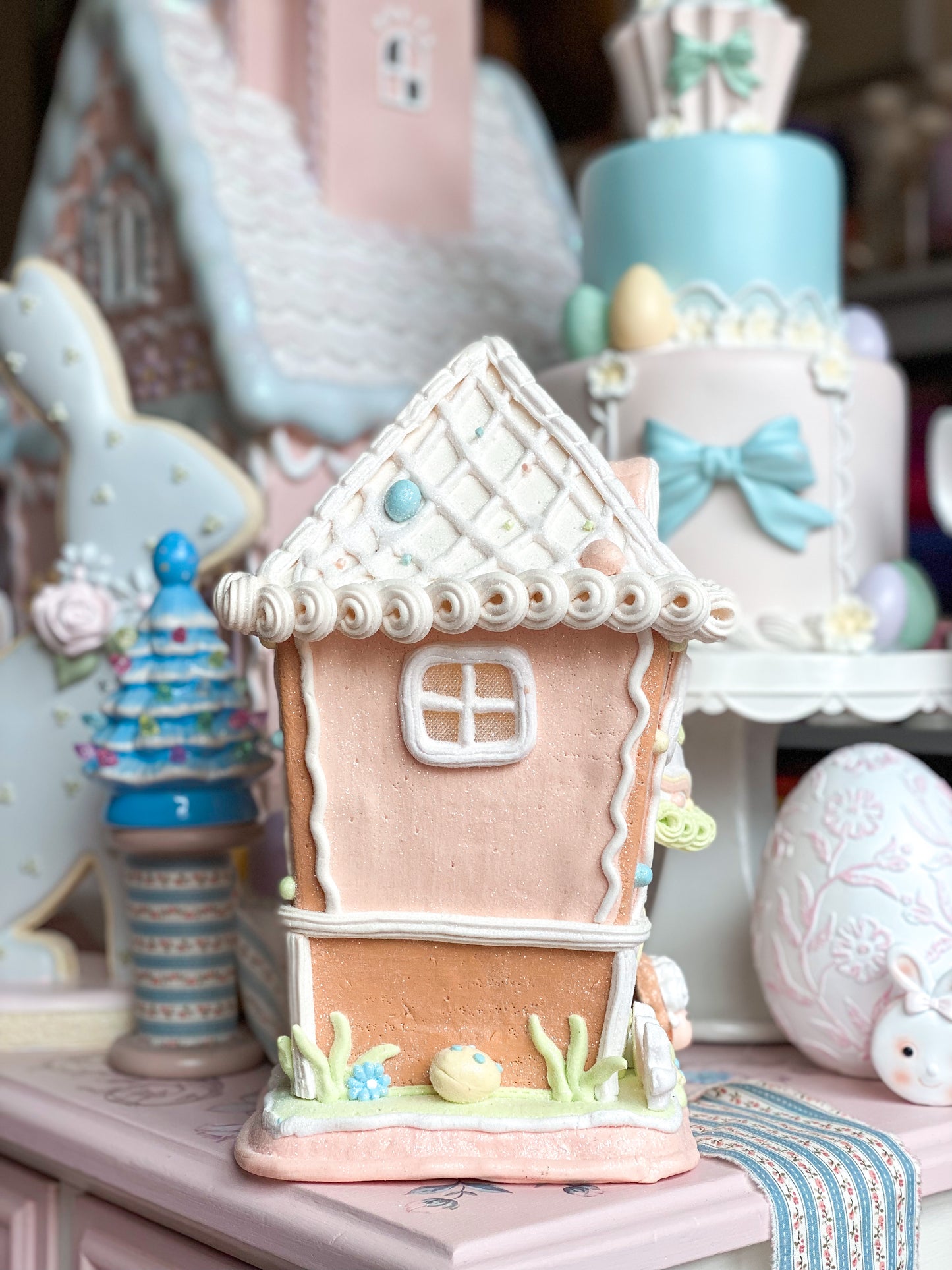 Peach LED light up Easter Gingerbread House