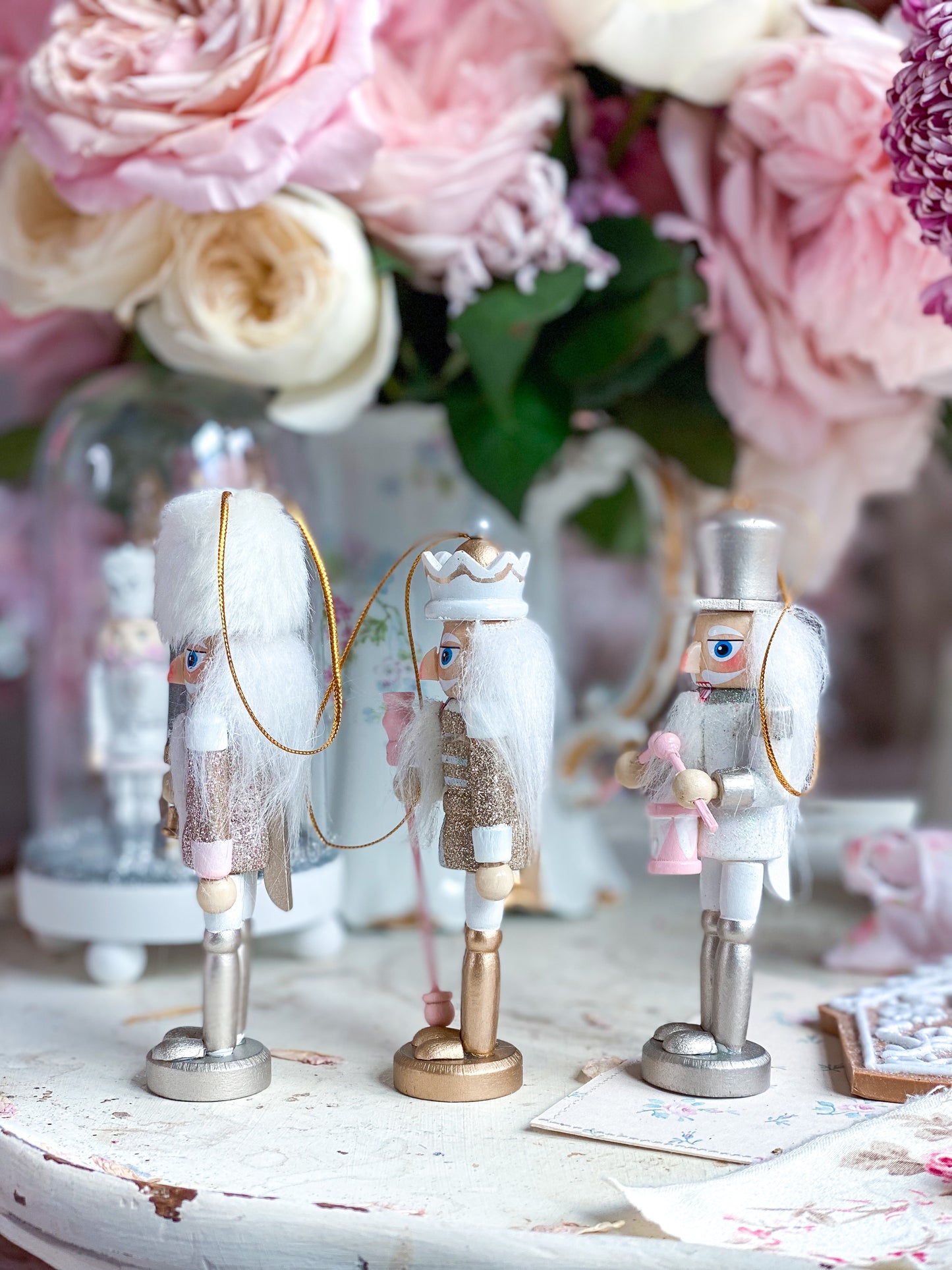 Set of 3 Rose Gold and Pink Nutcracker Ornaments