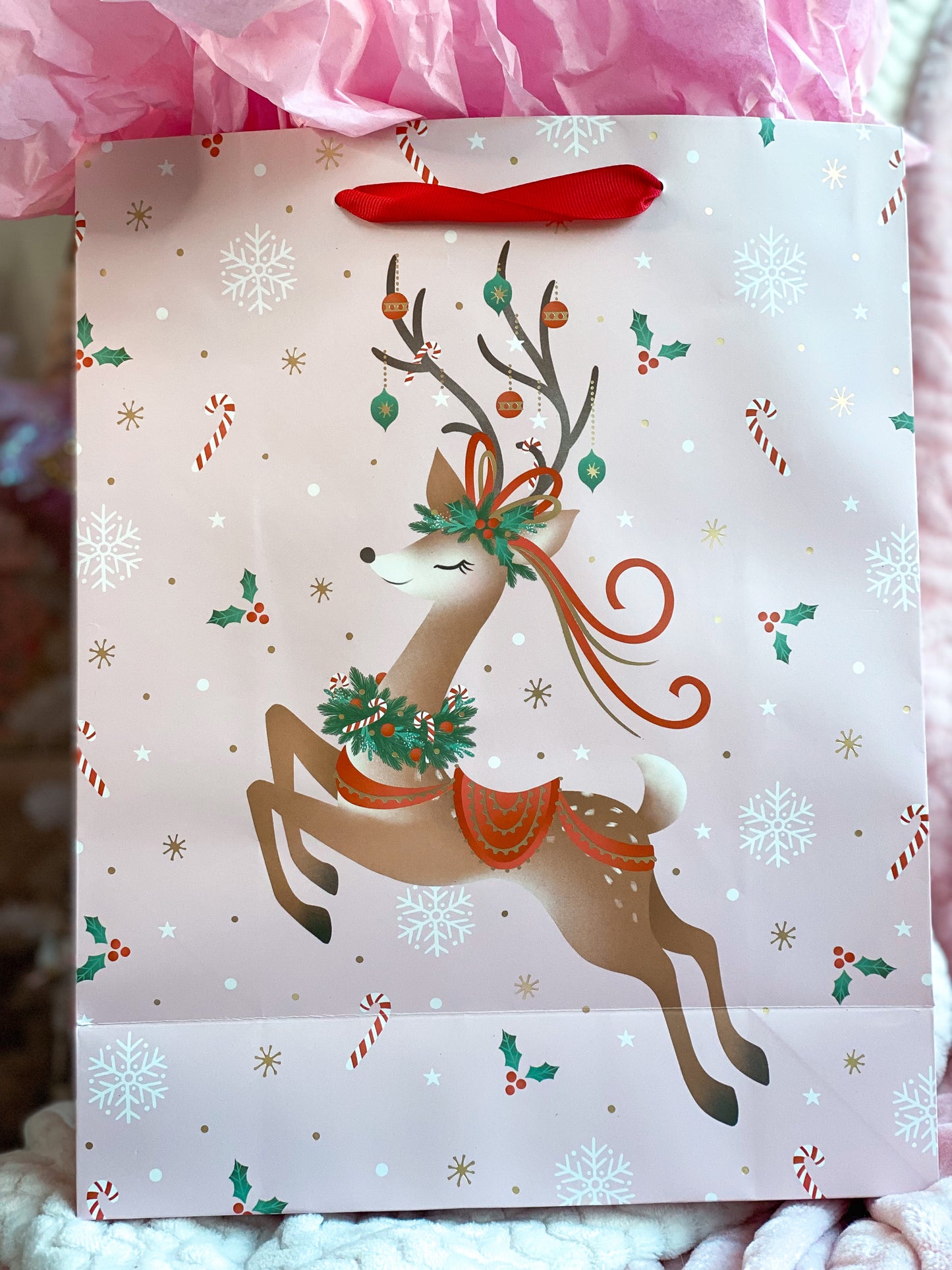 Medium Pink Reindeer Gift Bag