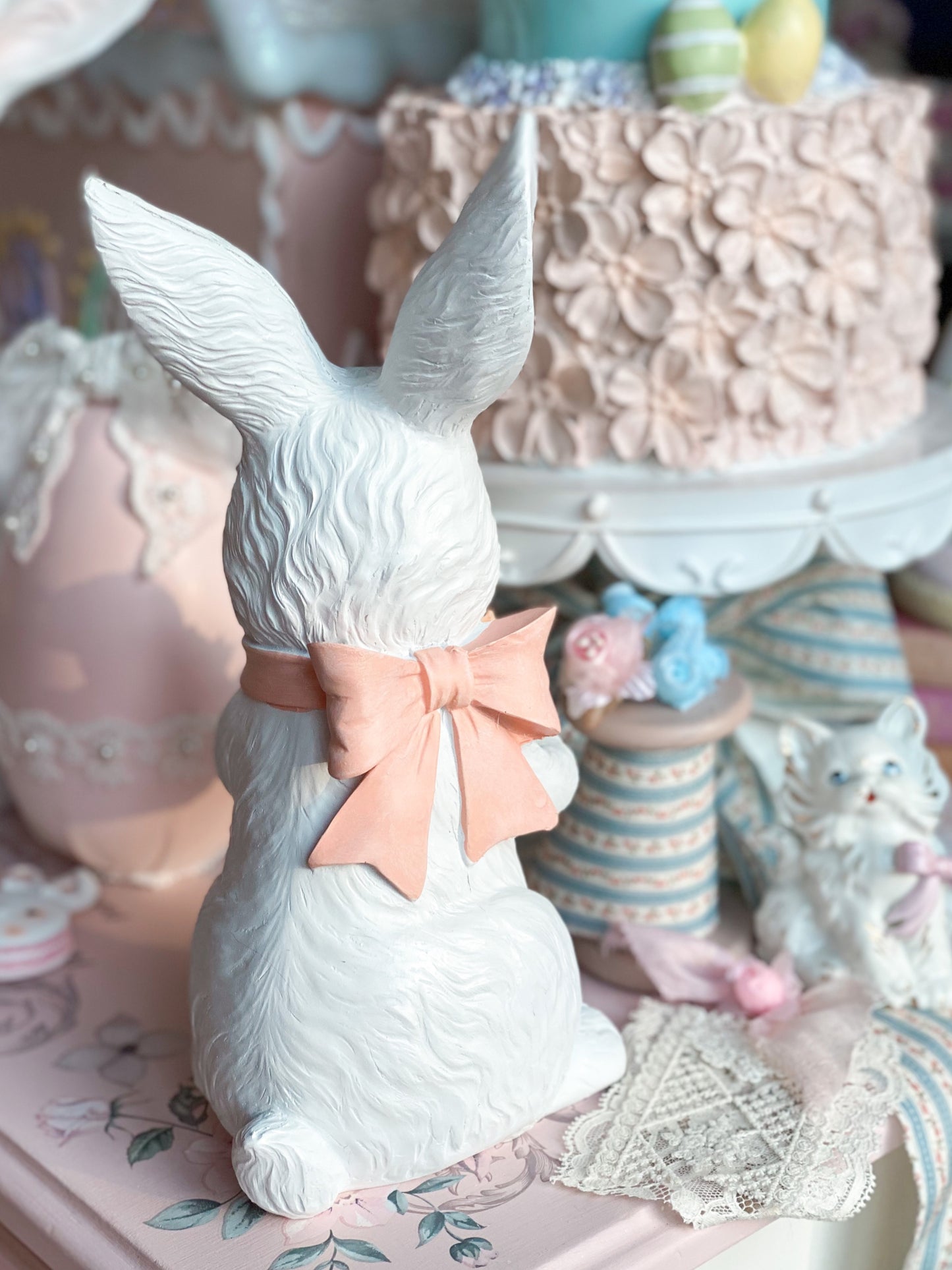 Pastel Easter Bunny holding baby Chick in Basket