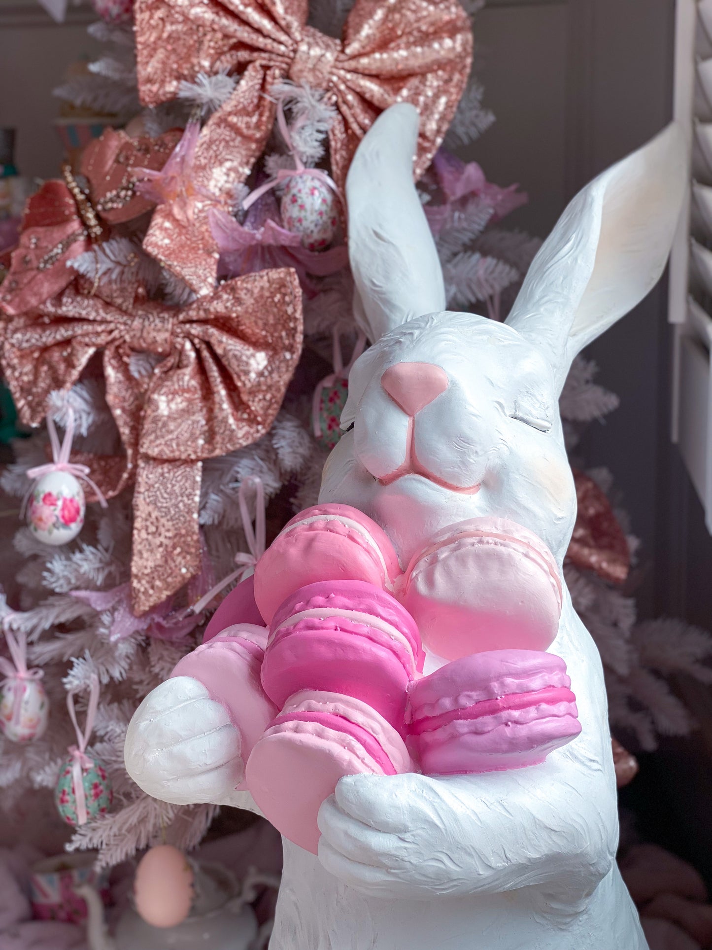 Bespoke Extra Large Bunny with Pink Macarons Hand Painted