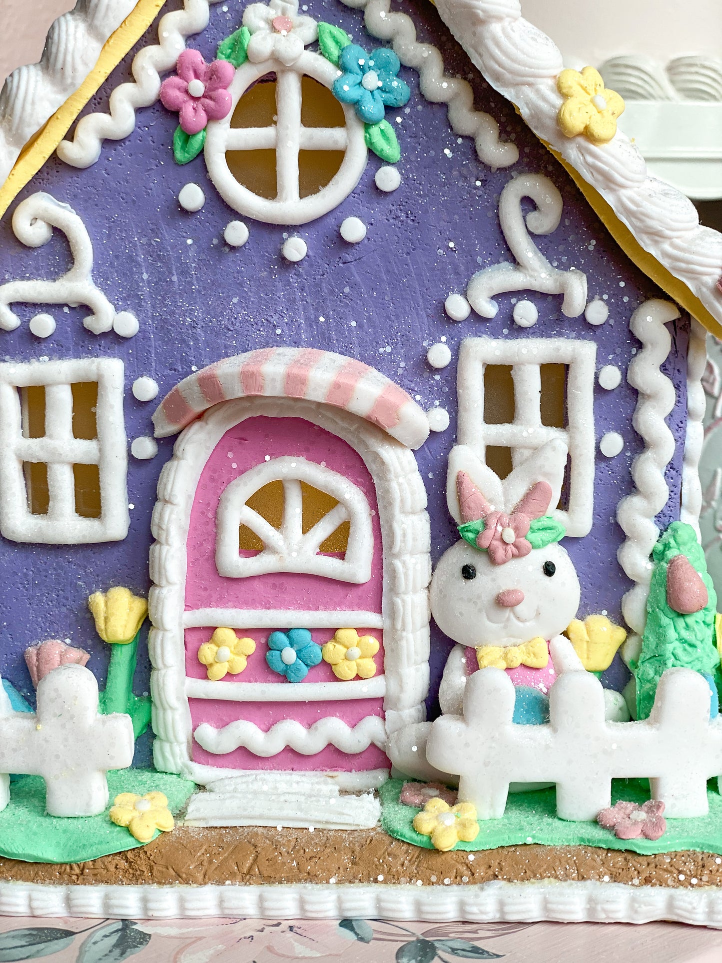 Purple and Pink LED light up Claydough Easter gingerbread House