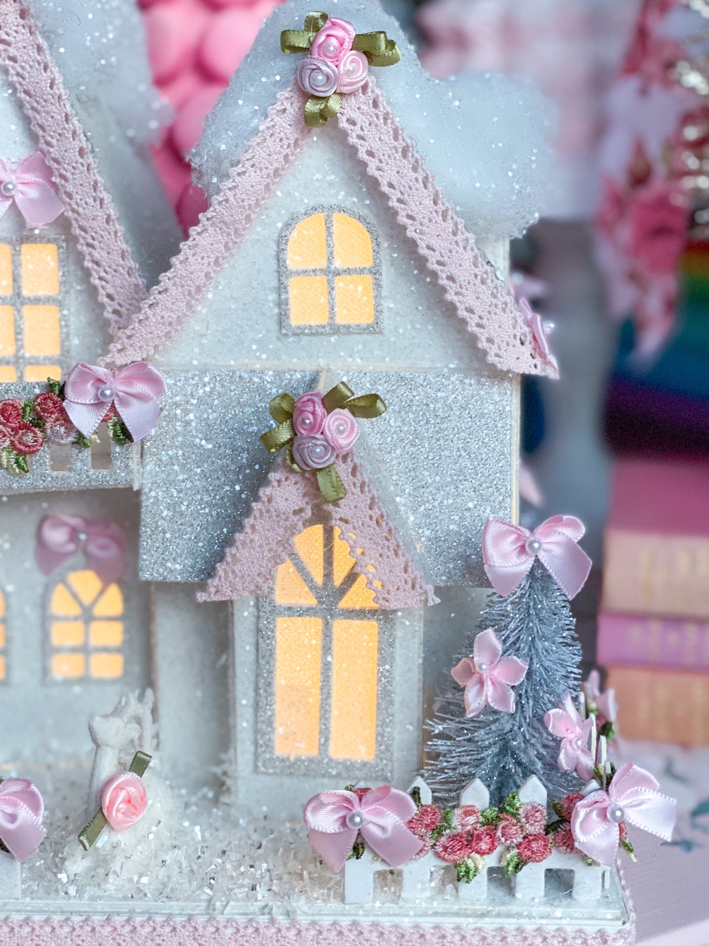 Luz LED Shabby Chic rosa pastel y blanco a medida Glitter House