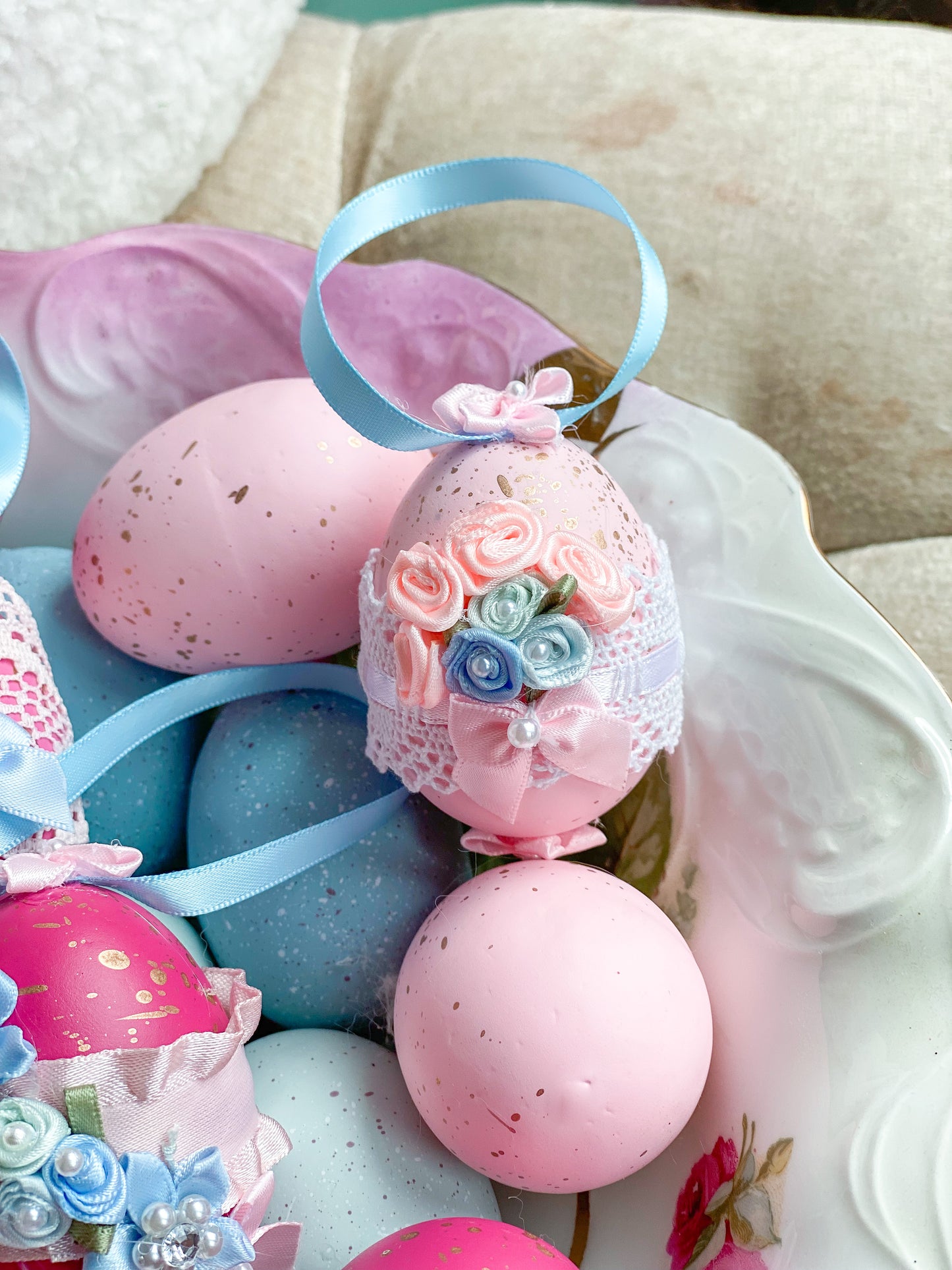 Set of 4 Bespoke Pink and Blue Egg Ornaments