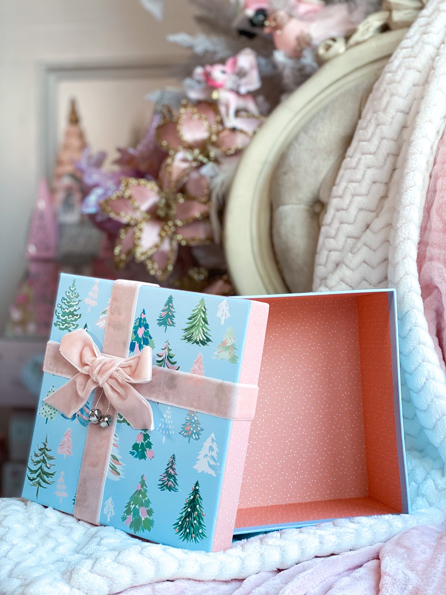 Small Blue and Blush Christmas Tree Gift Box