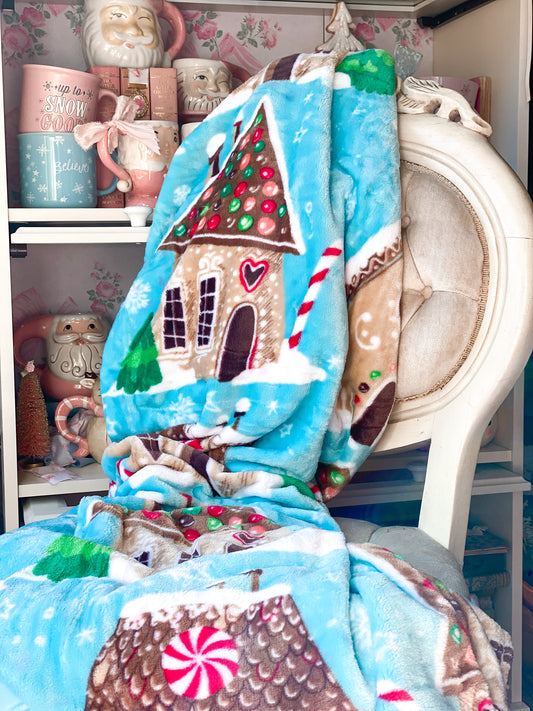 Blue Gingerbread House Oversized Throw Blanket