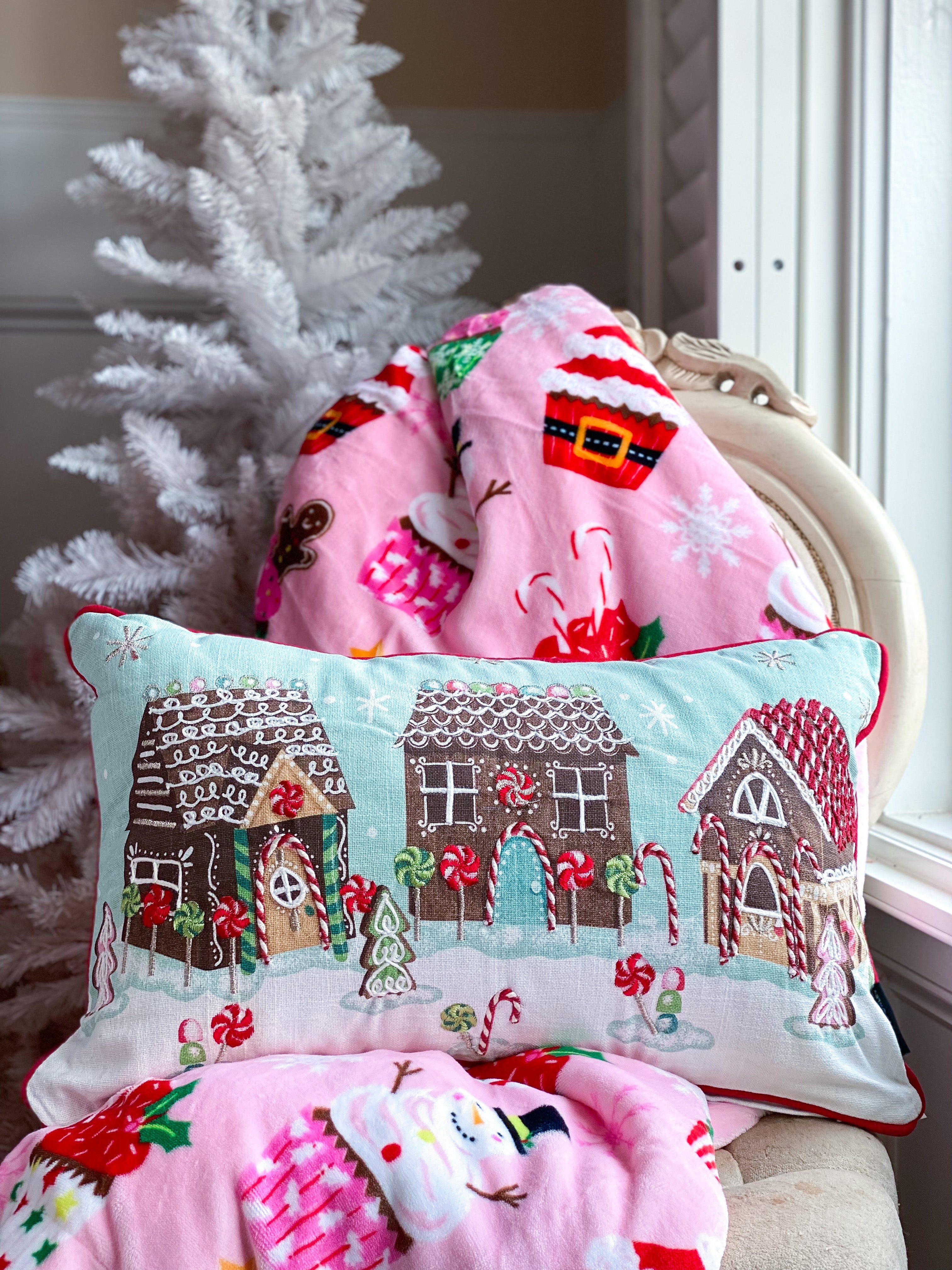 Pink throw blanket online and pillows