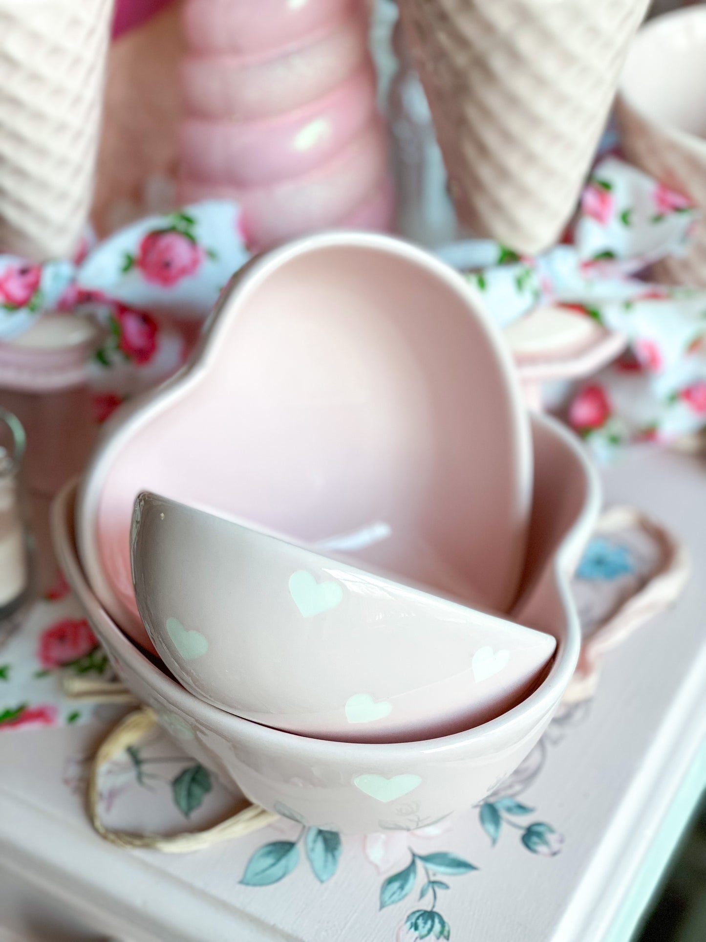 Set of 3 Pink Nesting Heart Bowls
