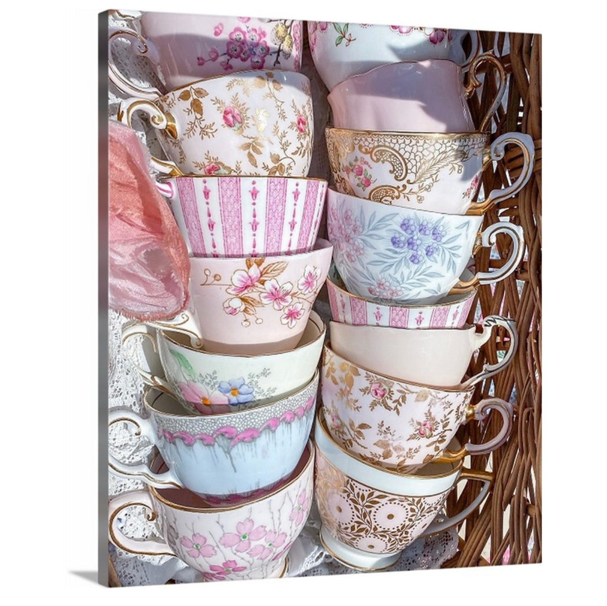 Teacups in A Basket Gallery Wrapped Canvas