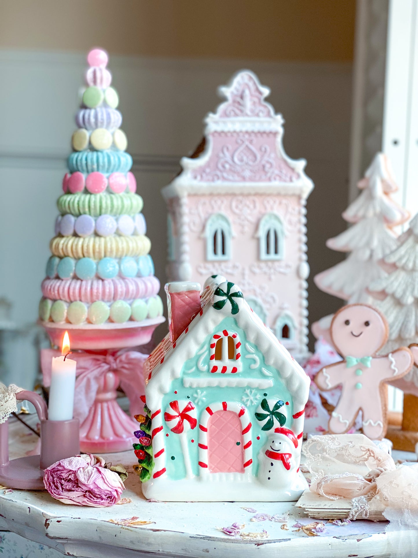 Pink and teal light up LED Gingerbread House