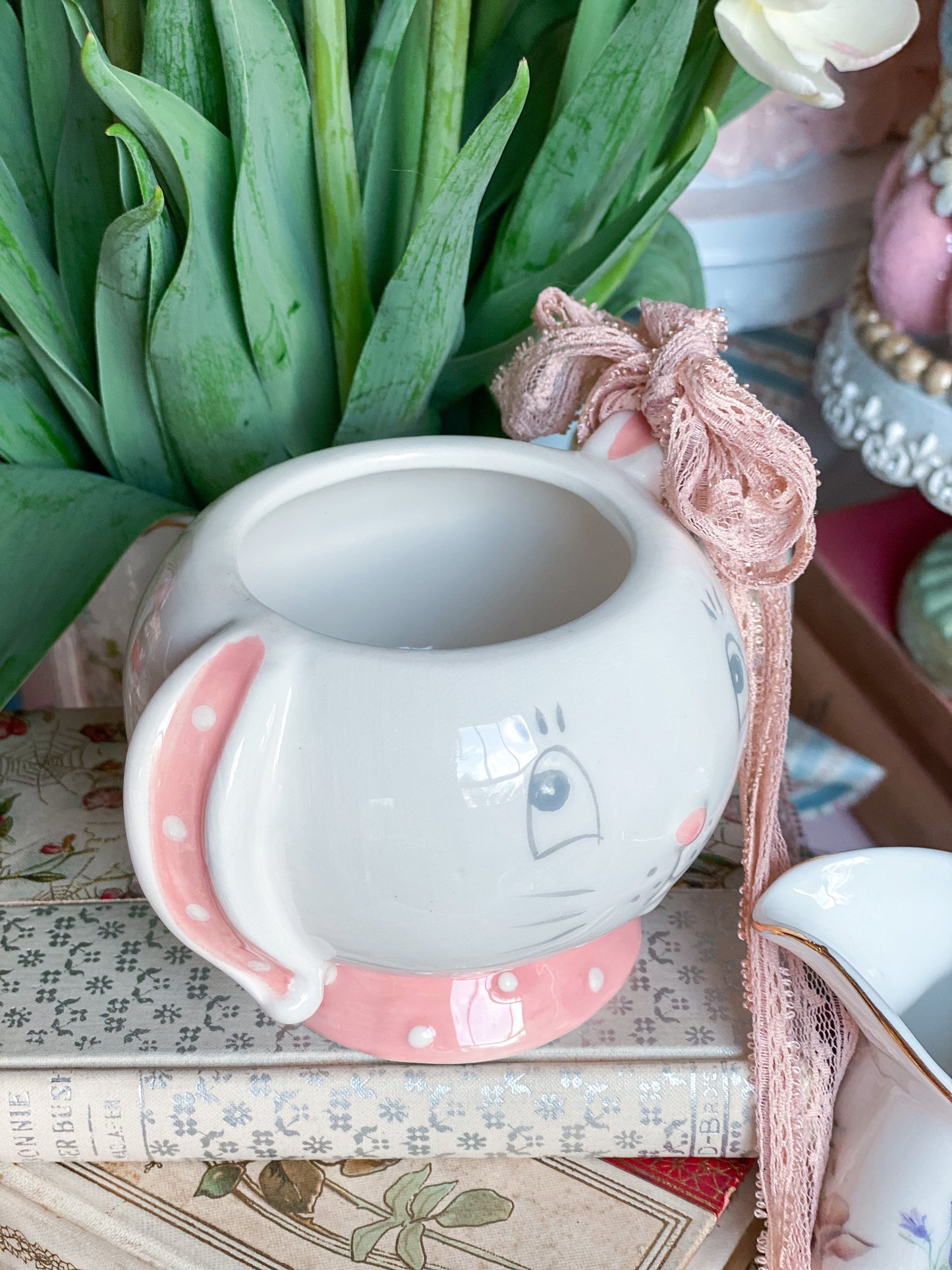 Small Pink Bunny Espresso Mug by Johanna Parker