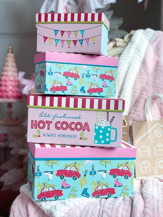 Pink, Teal and Red Merry Christmas Gift Boxes