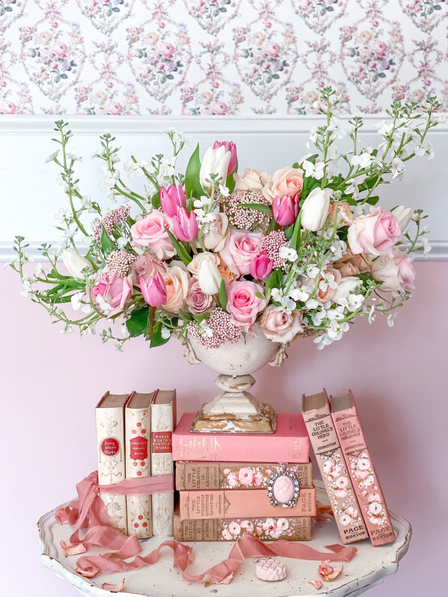 Pink Books and Roses Gallery Wrapped Canvas