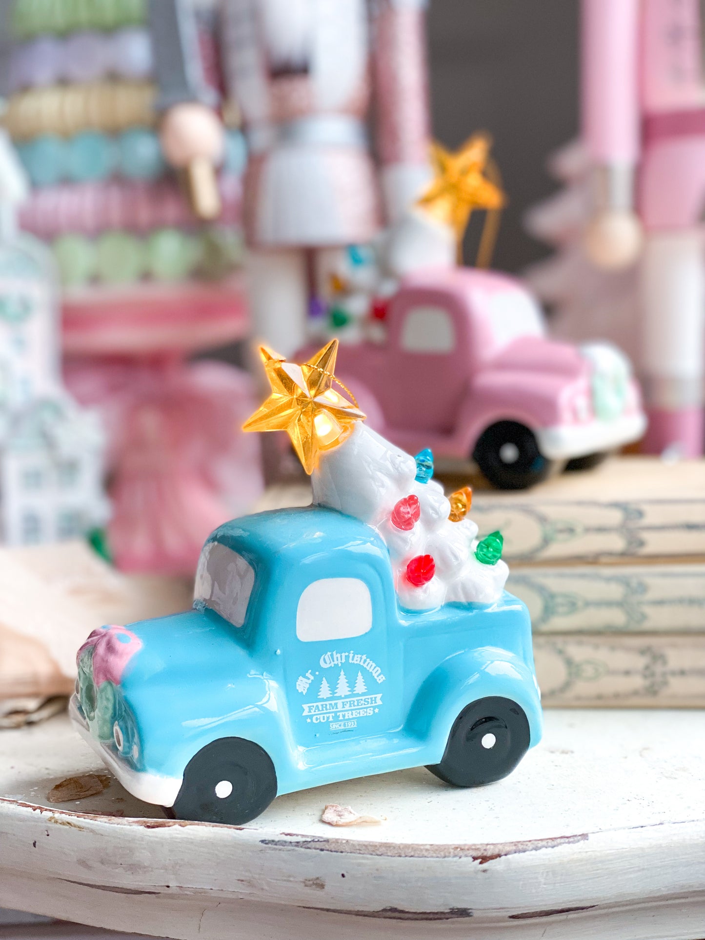 Pink and Blue Mr Christmas Truck Ornaments