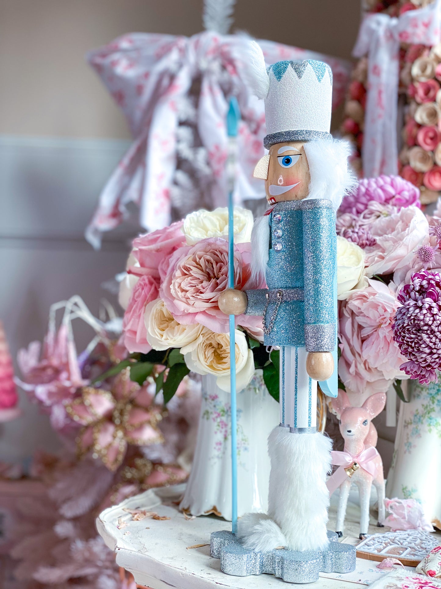 Large Baby Blue Glitter Snowflake Nutcracker