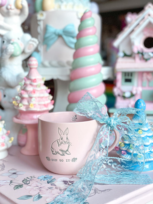 Pastel Pink Hop To It Bunny Easter Mug