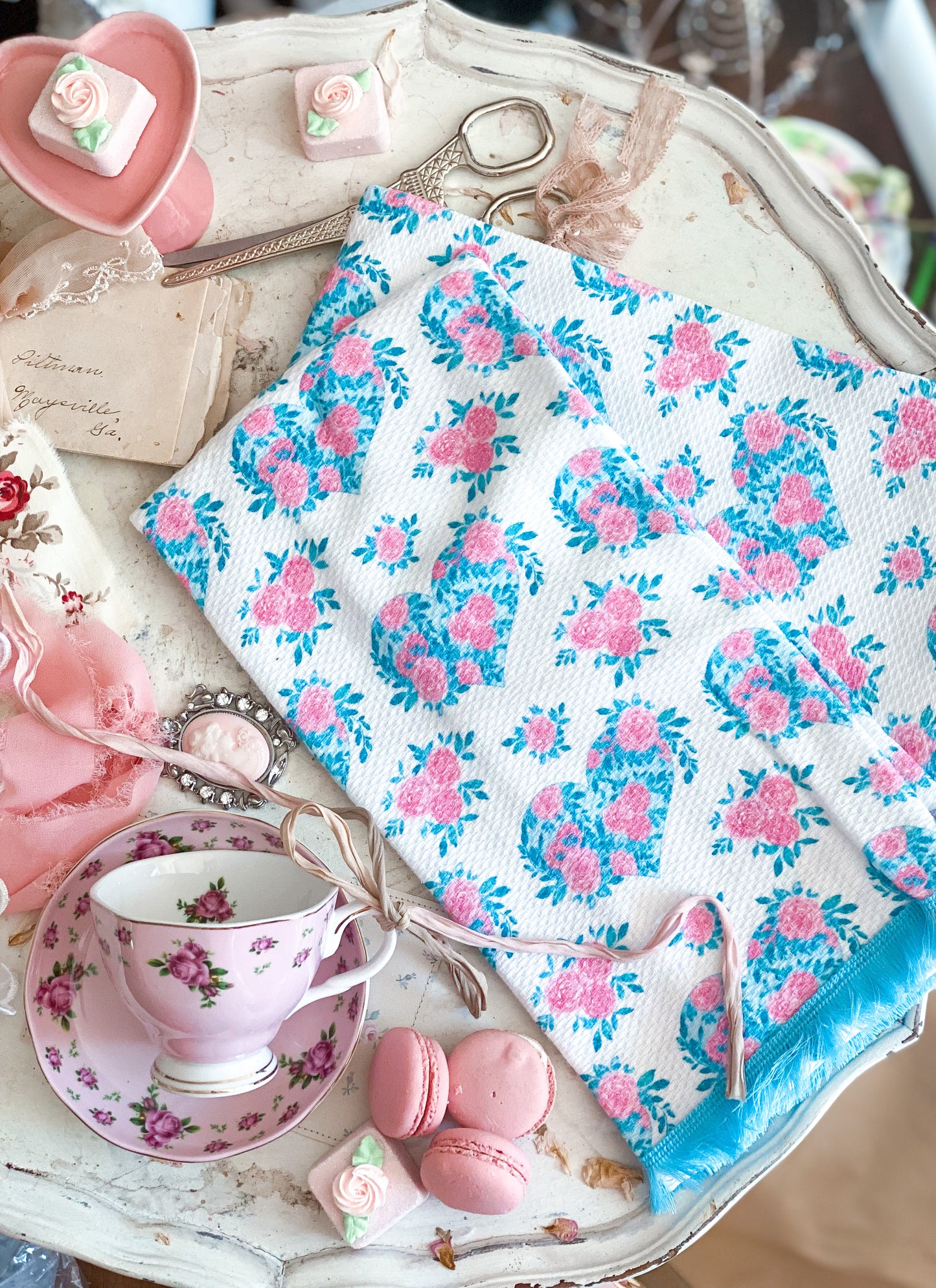 Set of Two Pink and Blue Tea Towels
