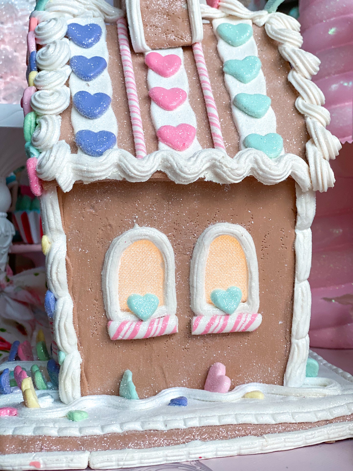 Pastel Valentine’s Day Light Up Gingerbread House
