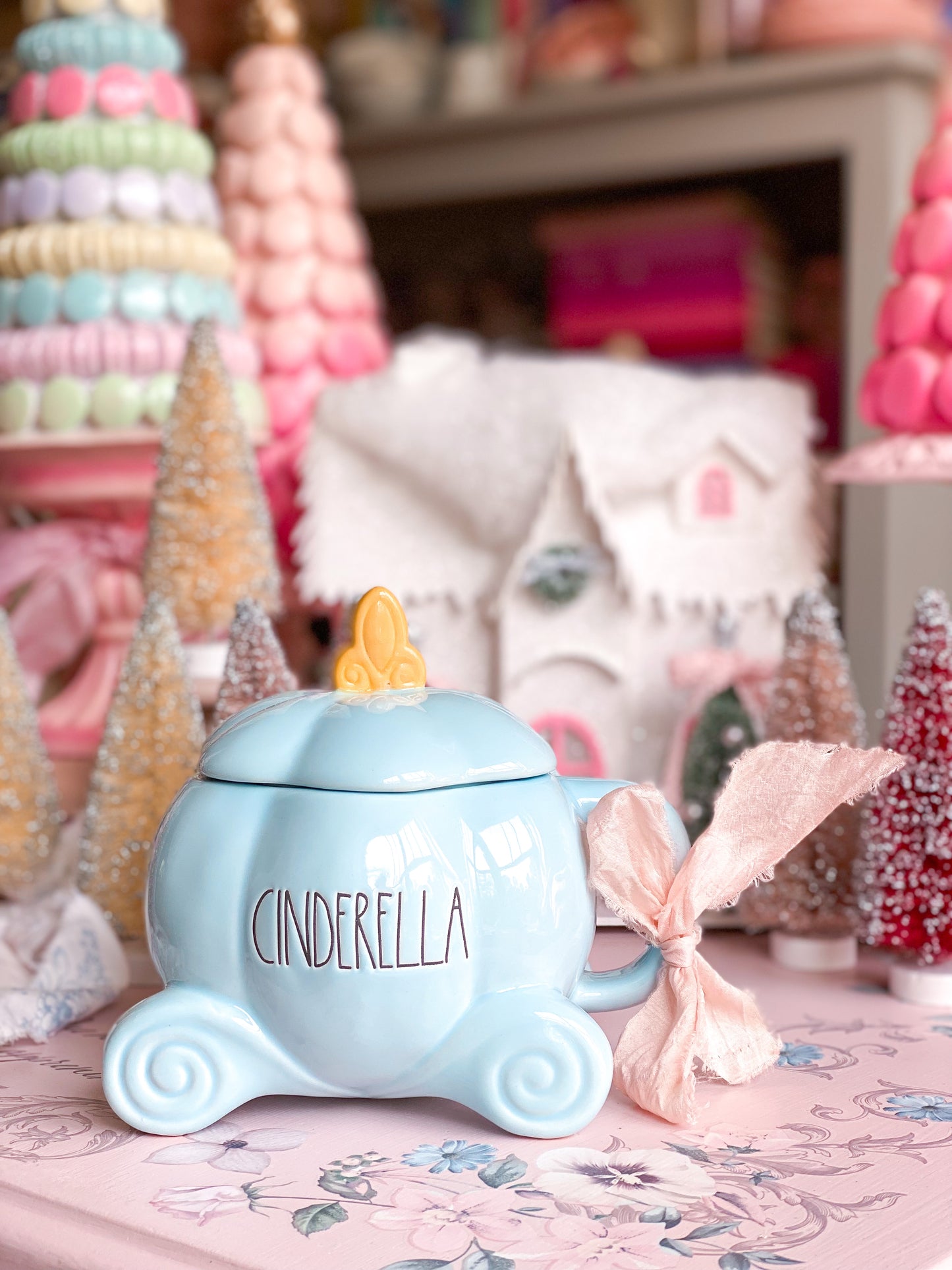 Disney’s Cinderella Carriage Pastel Blue Rae Dunn Mug with Pink Details