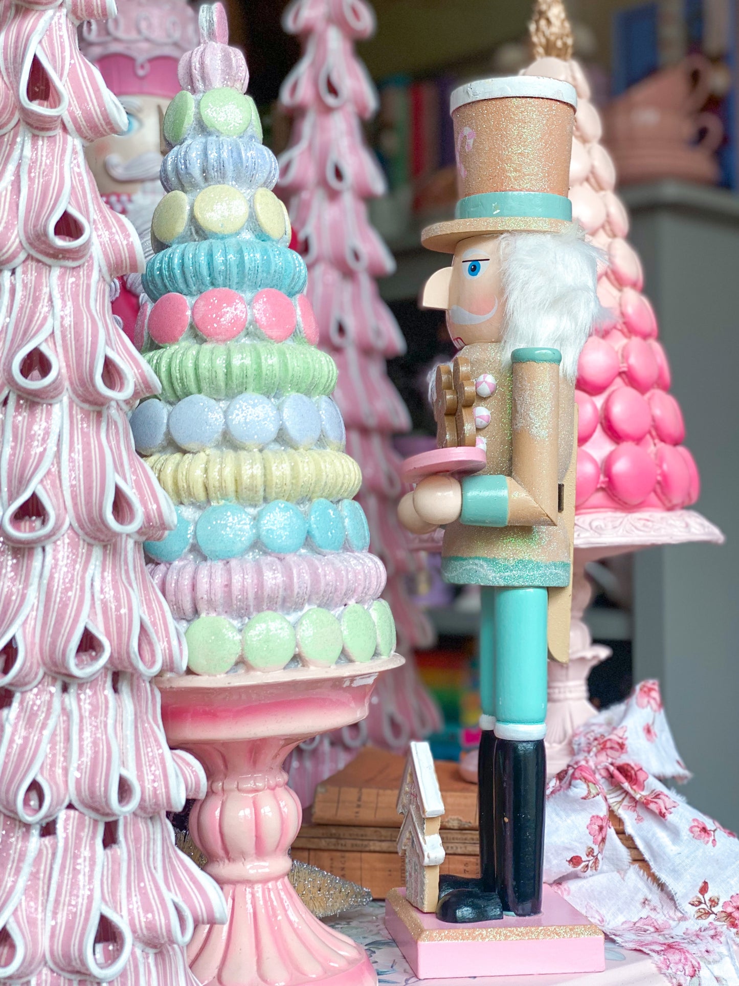 Pastel Teal and Pink Gingerbread Pastry Chef Baking Nutcracker