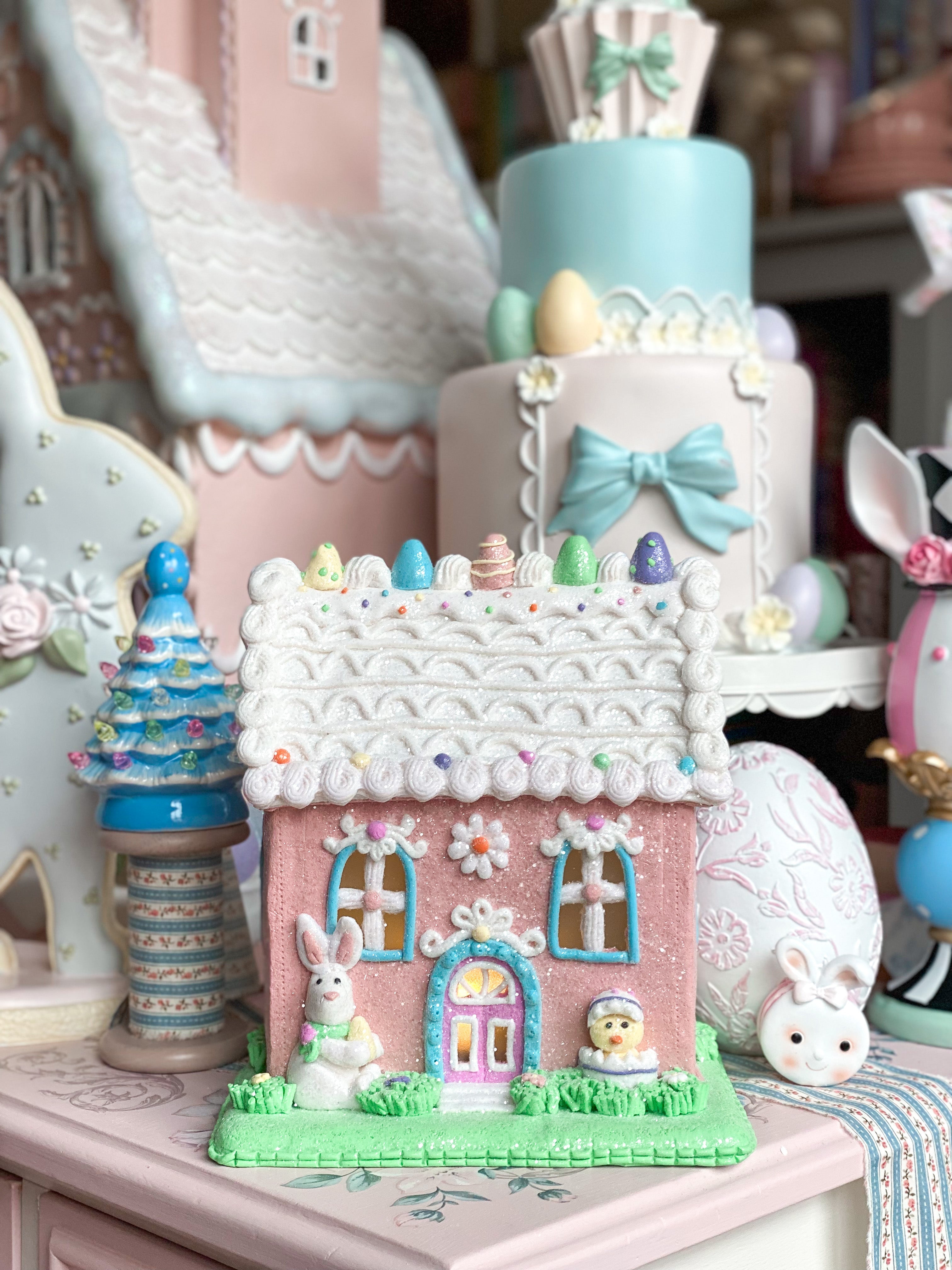 Pastel Light Up fashion Easter Gingerbread House