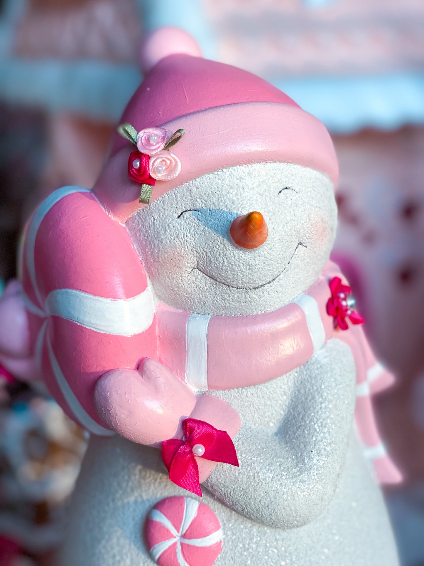 Bespoke Pink Handpainted Snowmen Snowwomen