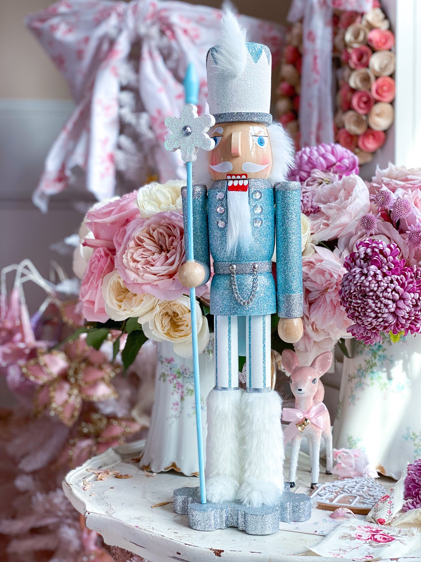 Large Baby Blue Glitter Snowflake Nutcracker