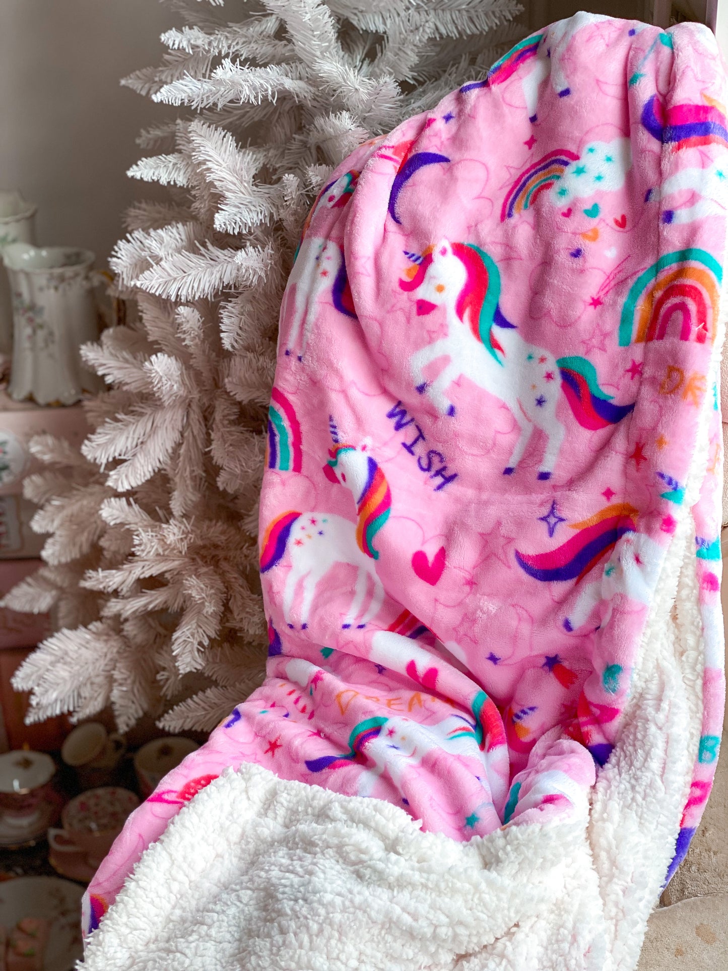 Whimsical Pink Unicorn Oversized Throw Blanket
