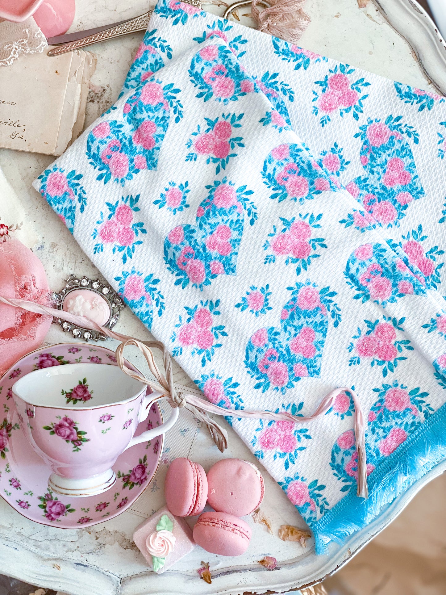 Set of Two Pink and Blue Tea Towels