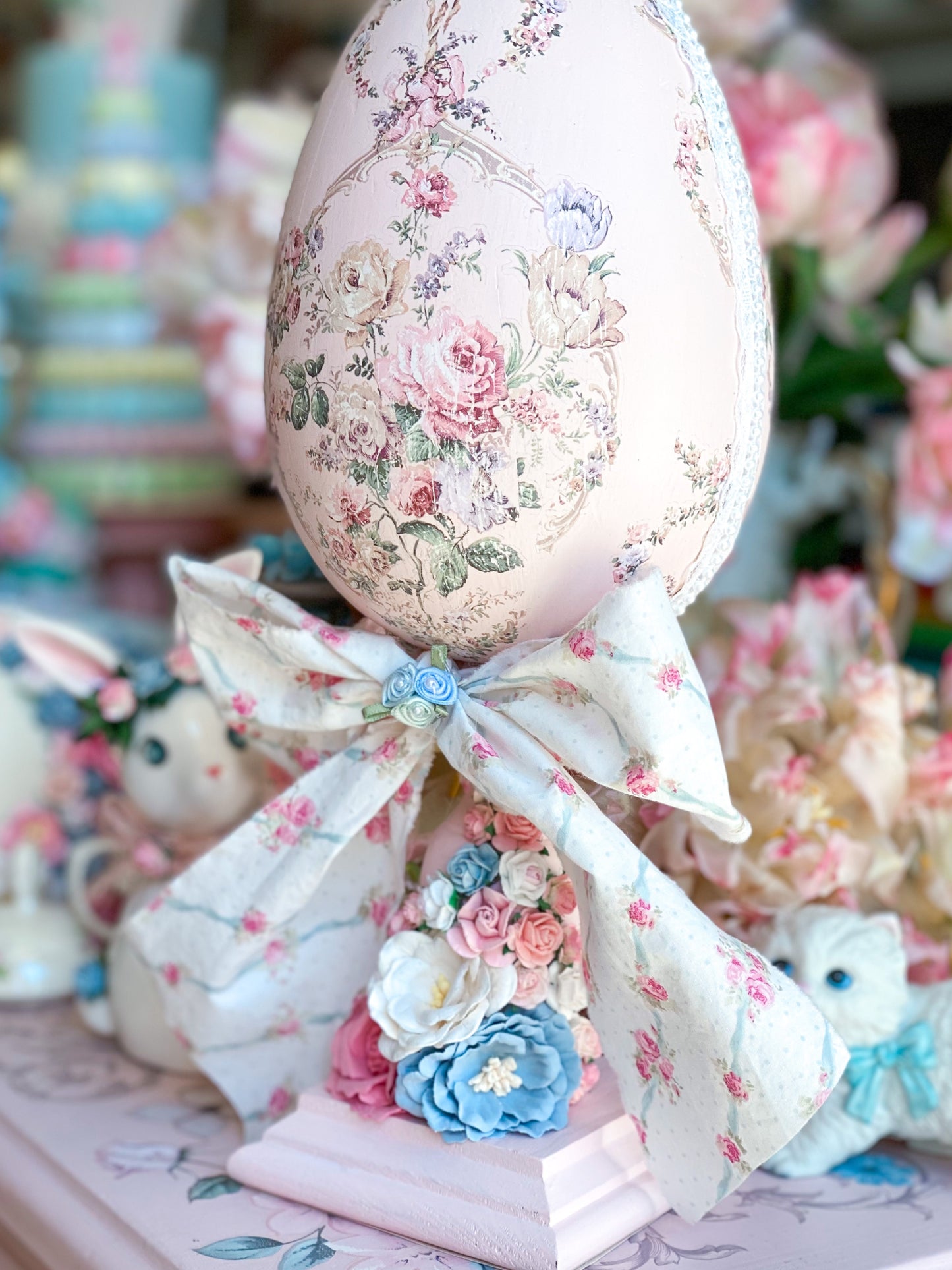 Bespoke Shabby Chic Egg Finial with Large Bow