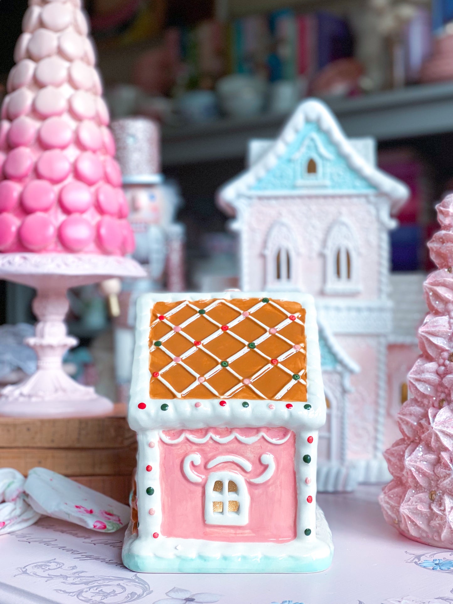 Pink and teal light up LED Gingerbread House