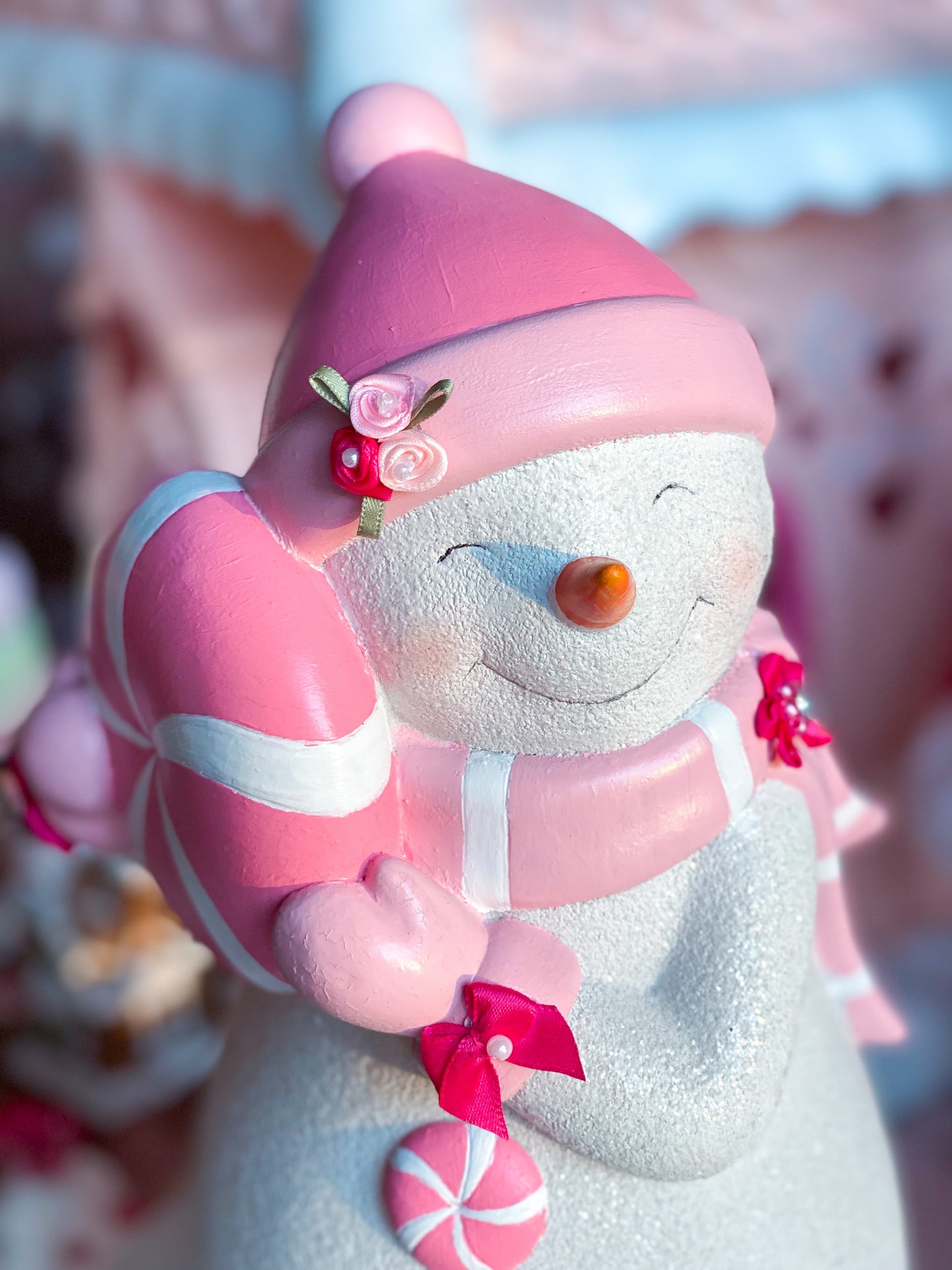 Bespoke Pink Handpainted Snowmen Snowwomen