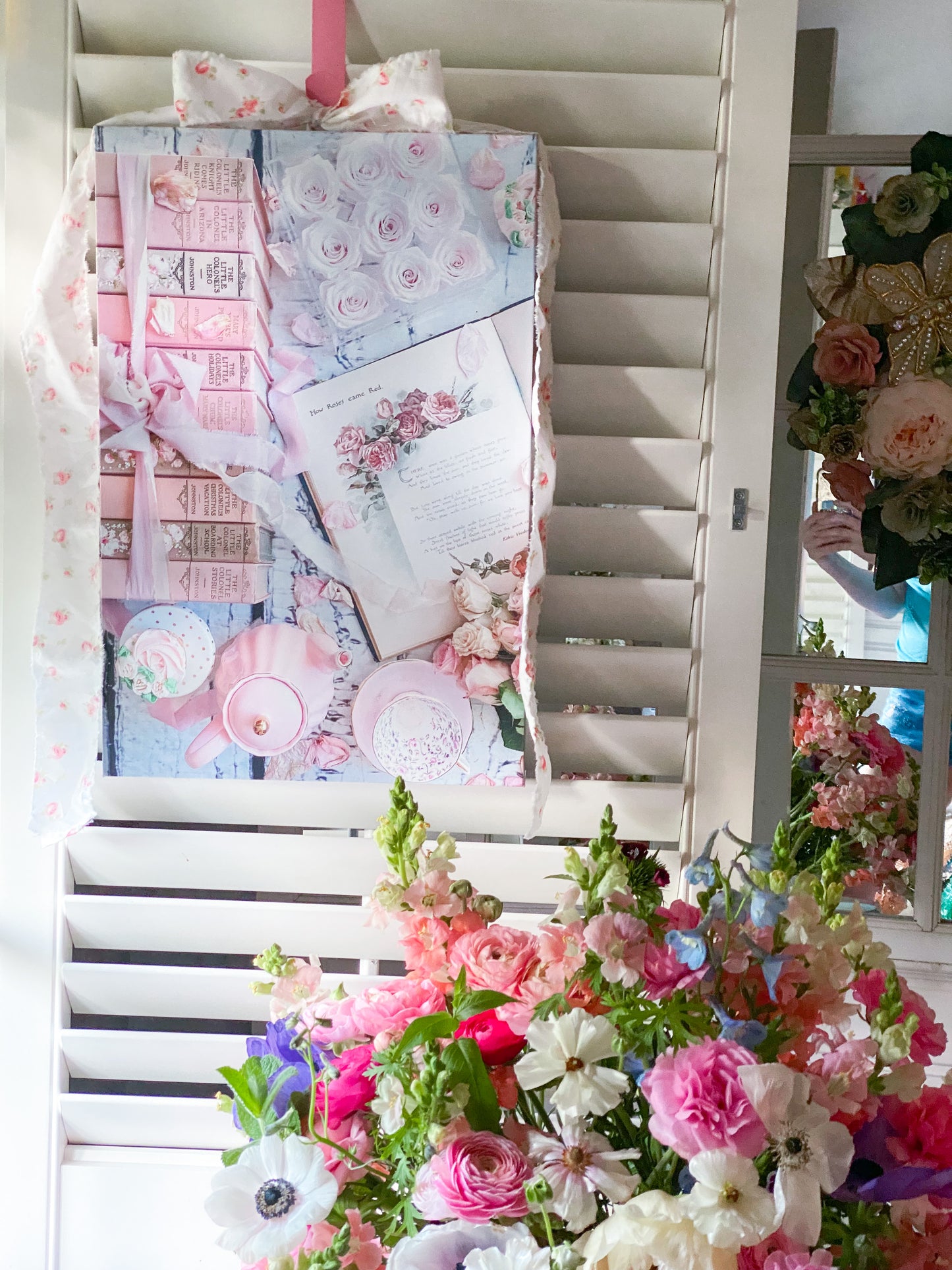 Pink Roses in a Picnic Basket Gallery Wrapped Canvas