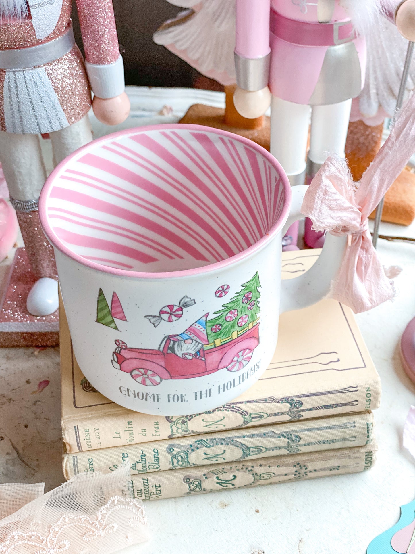 Pink Candy Cane Gnome for the Holidays Mug