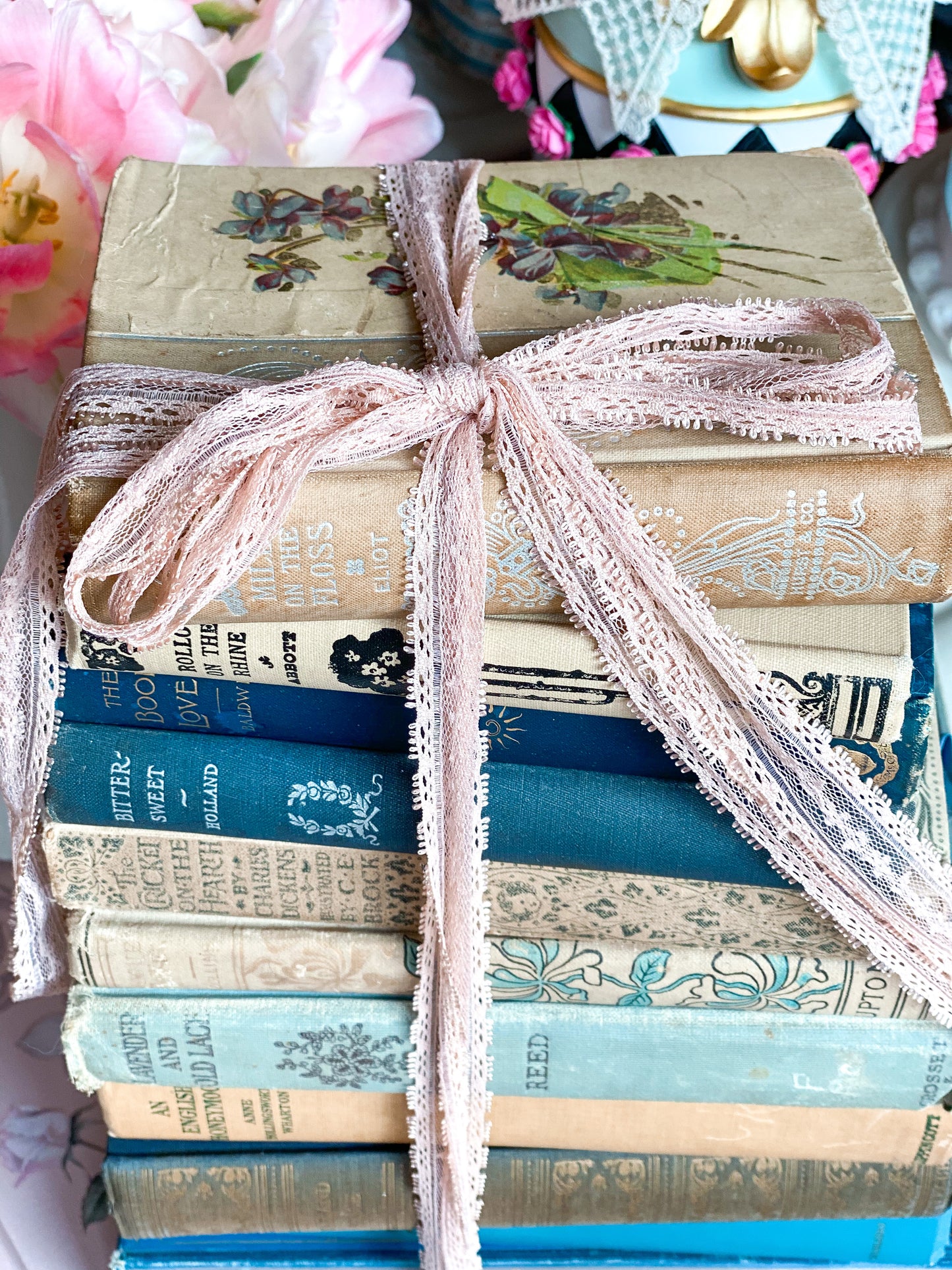 11 Book Blue and Cream Book Stack