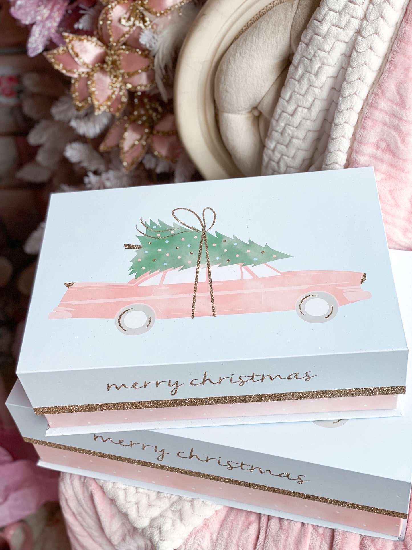 Cajas de regalo de coches antiguos rosas