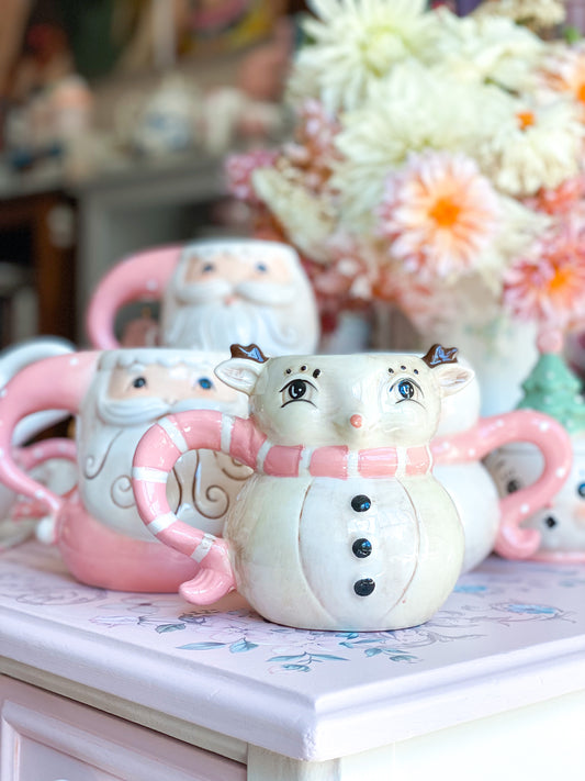 Pink Santa and Reindeer Mug set by Johanna Parker