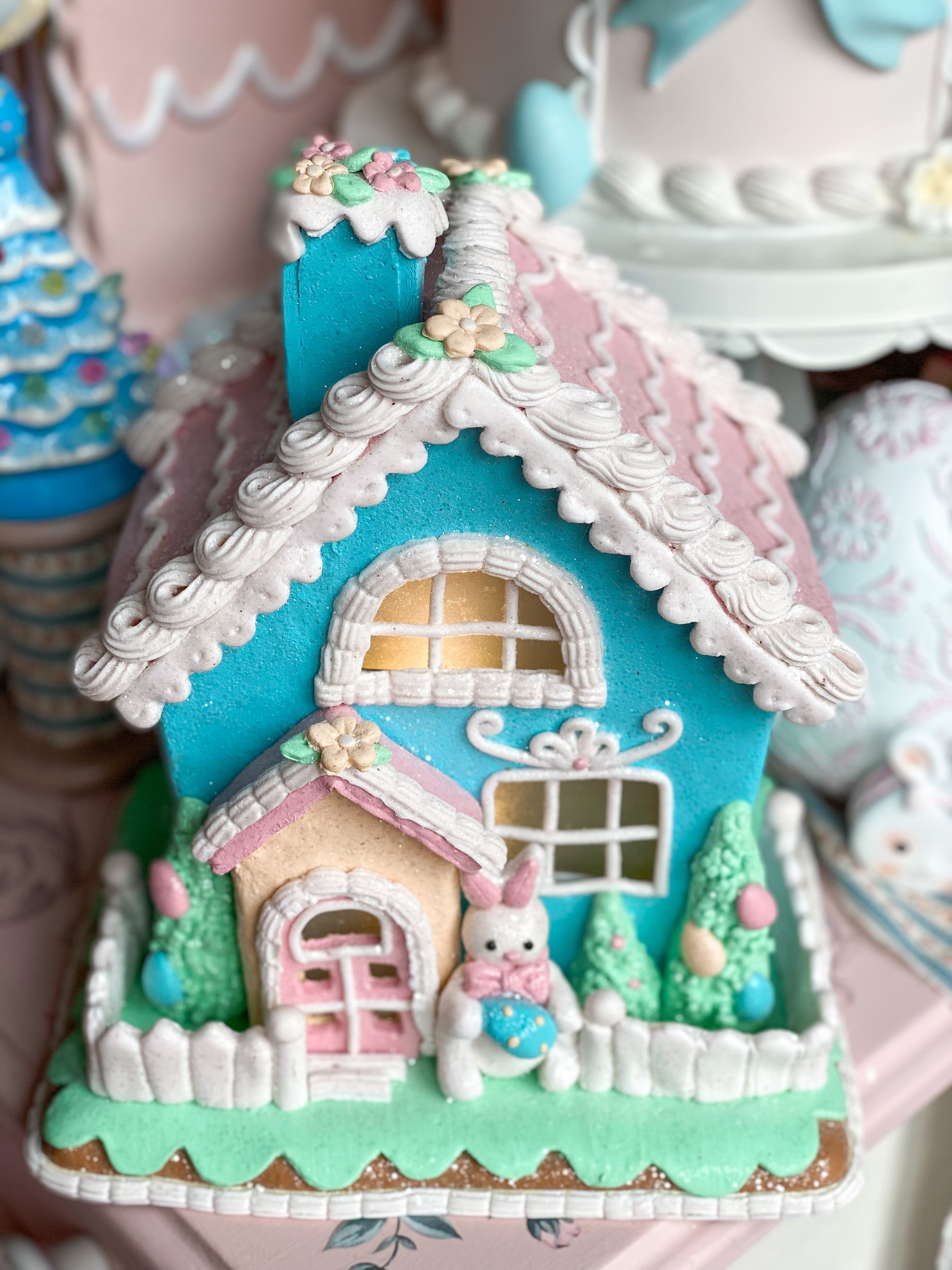 Pastel pink blue buy light up Gingerbread house new