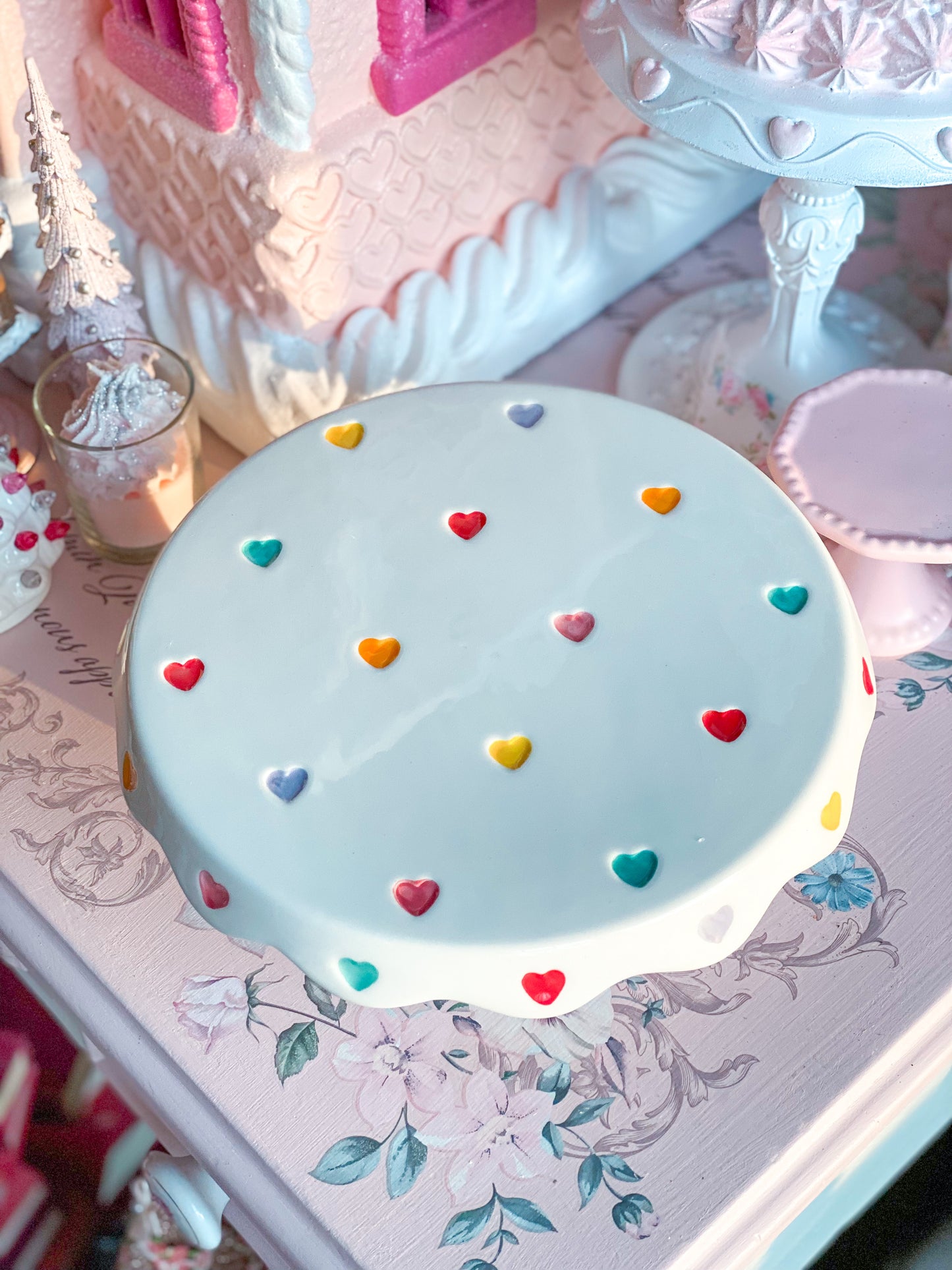 Conversation Heart Hand Painted Cake Stand