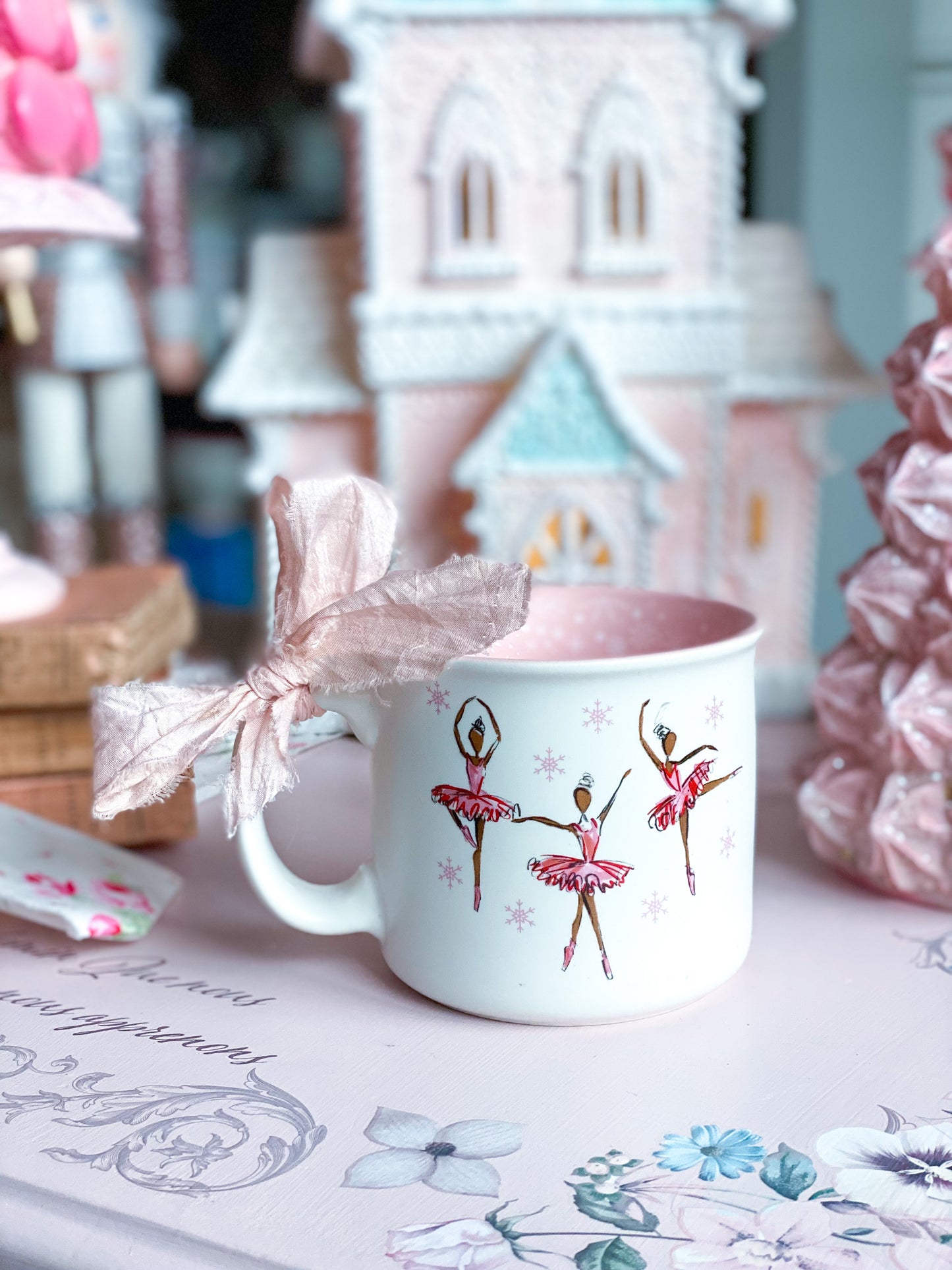 Pastel Pink Ballerina Mug with Snowflakes