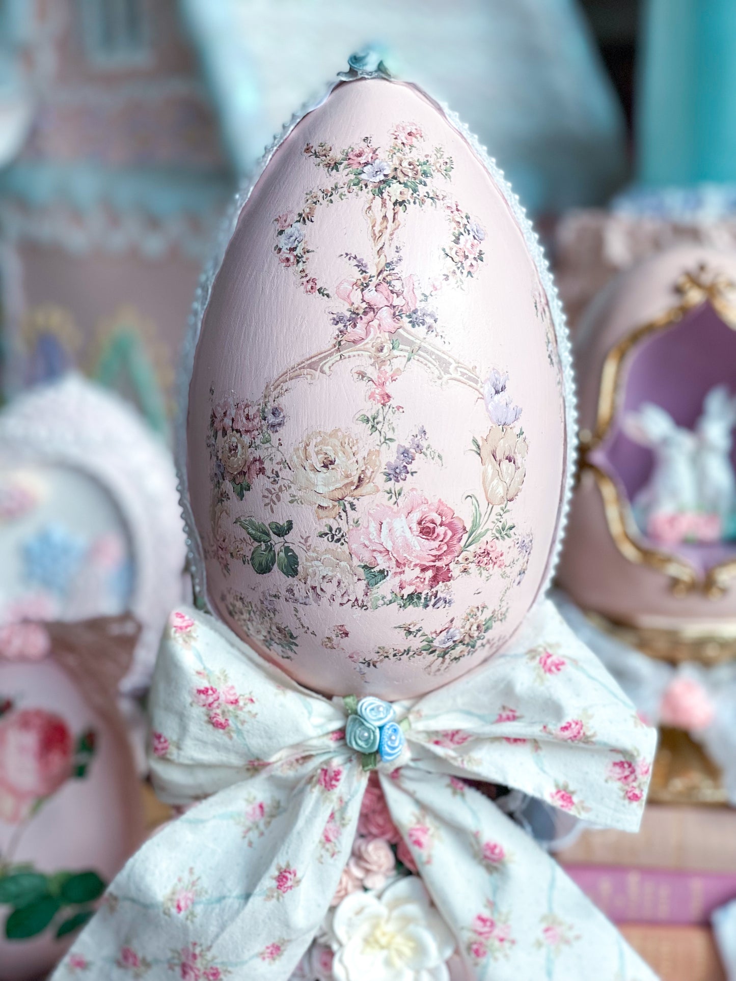 Bespoke Shabby Chic Egg Finial with Large Bow