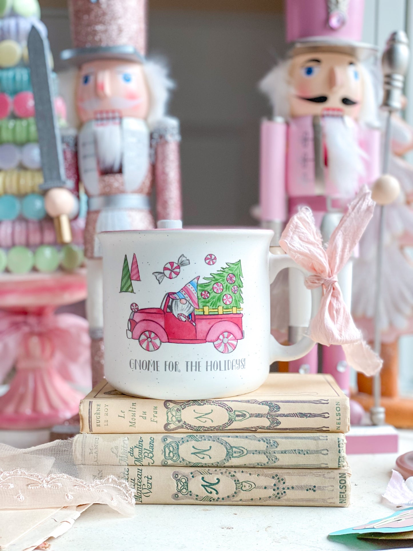 Pink Candy Cane Gnome for the Holidays Mug