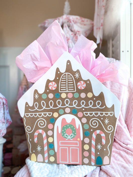 Large Martha Stewart Pastel Pink Gingerbread House Gift Bag